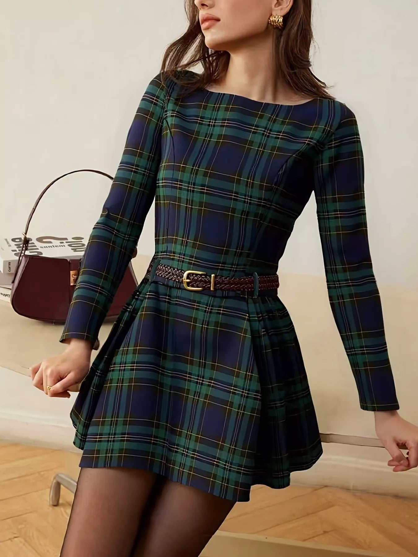 navy blue dress for baby girl LPCBDEE Womens A-line Plaid Dresses Ruffle Hem Shoulder Straps Casual Mini  Dress with Side Pocket Apricot Yellow at Amazon Women's Clothing store main image 1