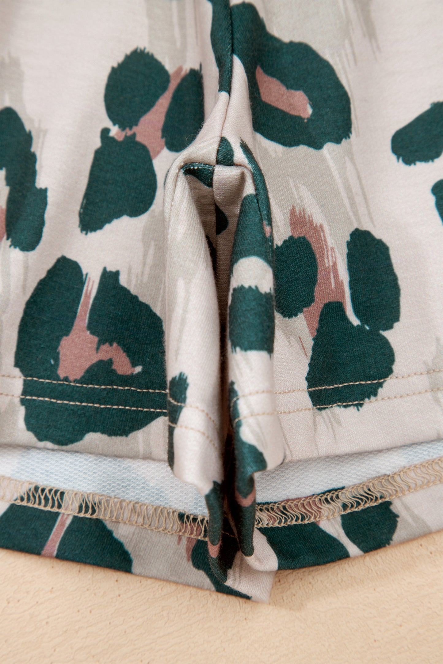 Brown Unique Leopard Print Contrast Trim Top Loose 2pcs Short Set-Two Piece Sets/Short Sets-[Adult]-[Female]-2022 Online Blue Zone Planet