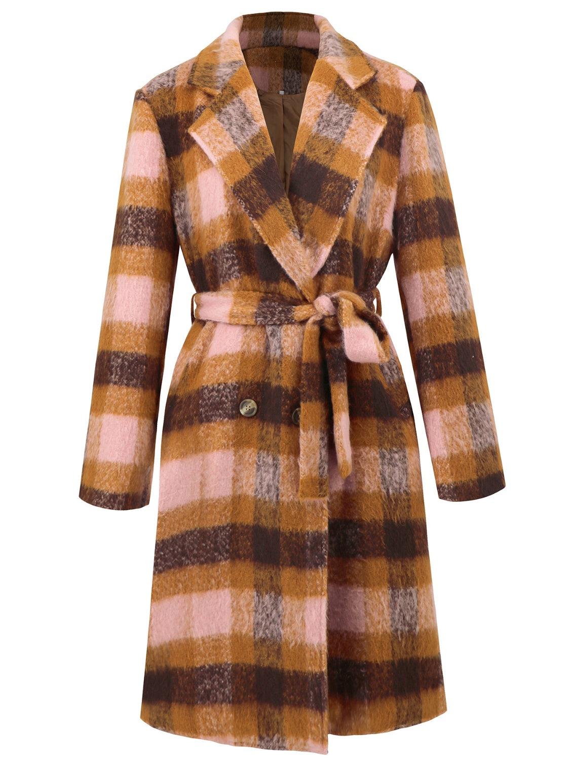 Blue Zone Planet | Tied Plaid Collared Neck Coat-TOPS / DRESSES-[Adult]-[Female]-2022 Online Blue Zone Planet