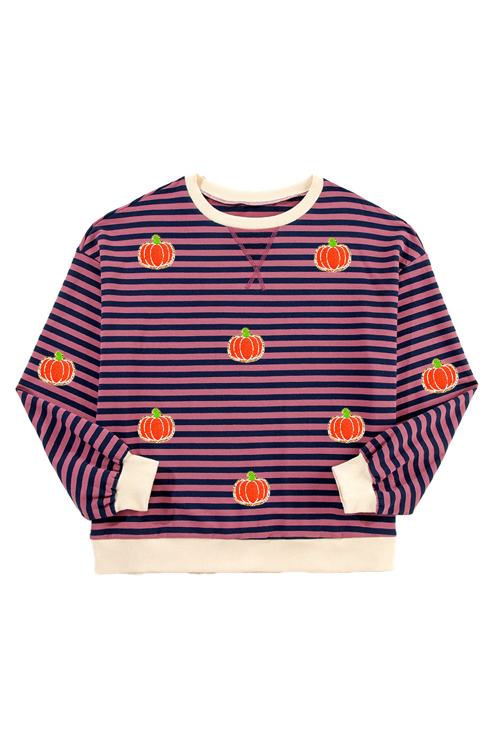 Blue Zone Planet | Pumpkin Striped Long Sleeve Sweatshirt-TOPS / DRESSES-[Adult]-[Female]-2022 Online Blue Zone Planet