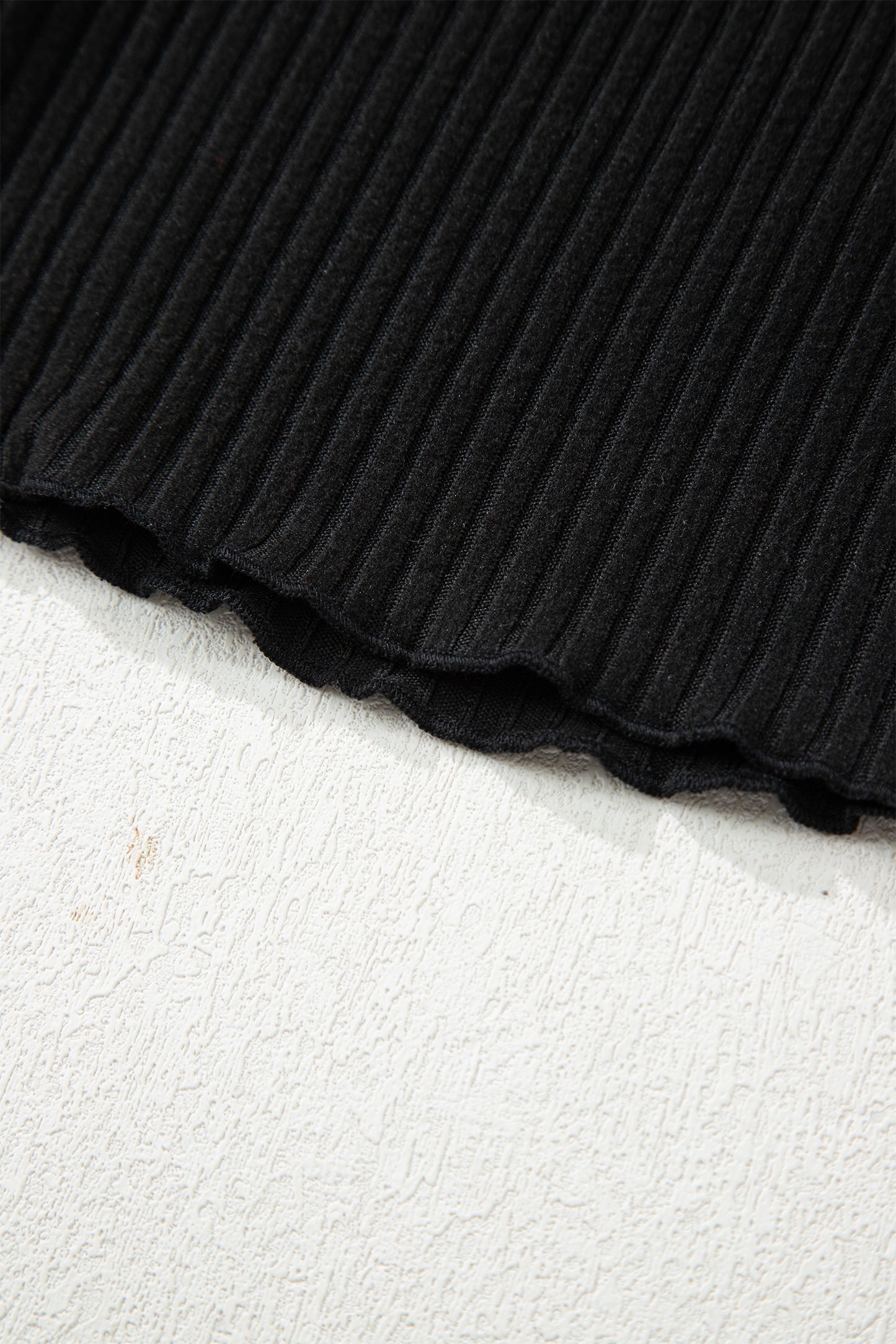 Black Lace Neckline Button Decor Lettuce Edge Long Sleeve Ribbed Top-Tops/Long Sleeve Tops-[Adult]-[Female]-2022 Online Blue Zone Planet