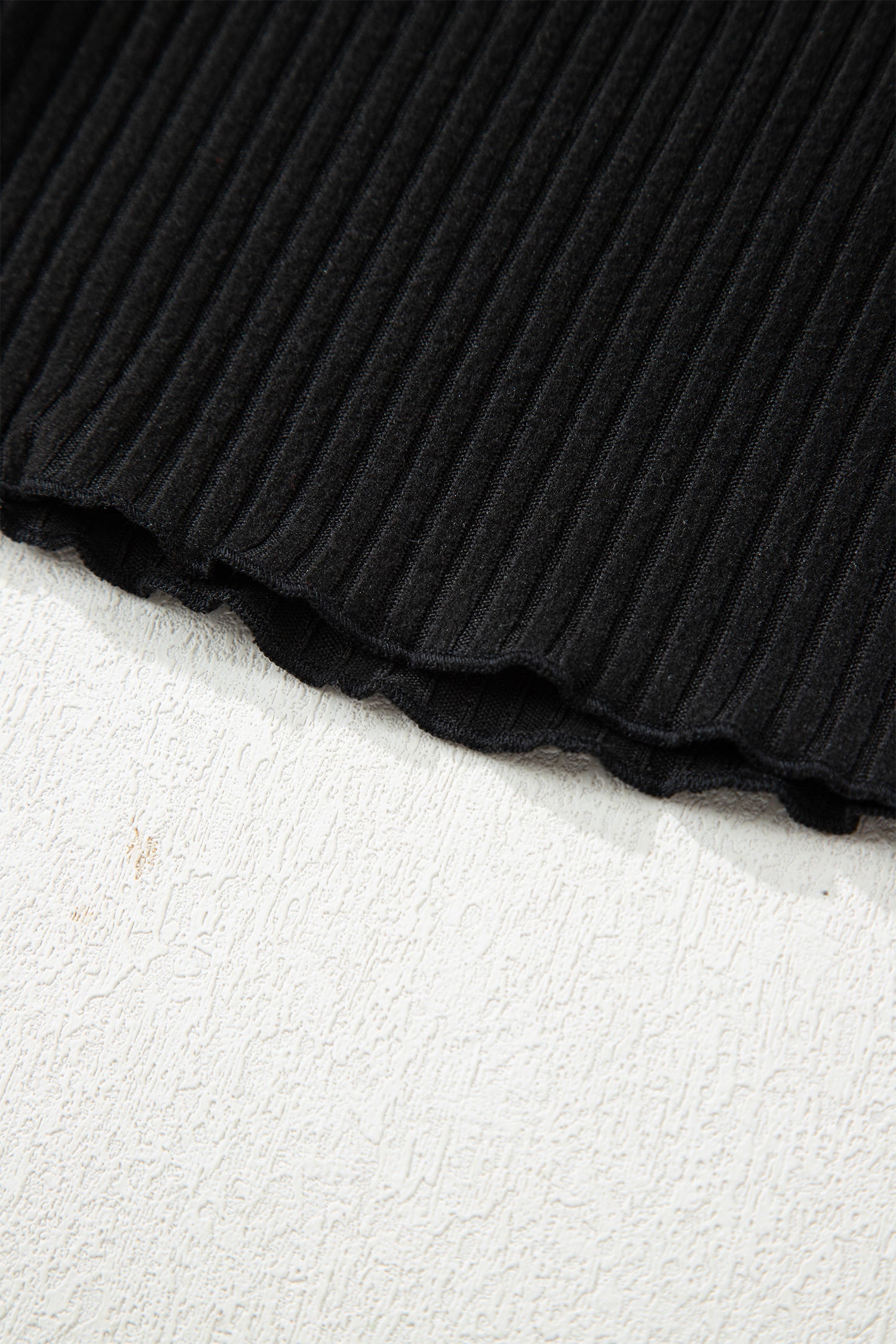 Black Lace Neckline Button Decor Lettuce Edge Long Sleeve Ribbed Top-Tops/Long Sleeve Tops-[Adult]-[Female]-2022 Online Blue Zone Planet