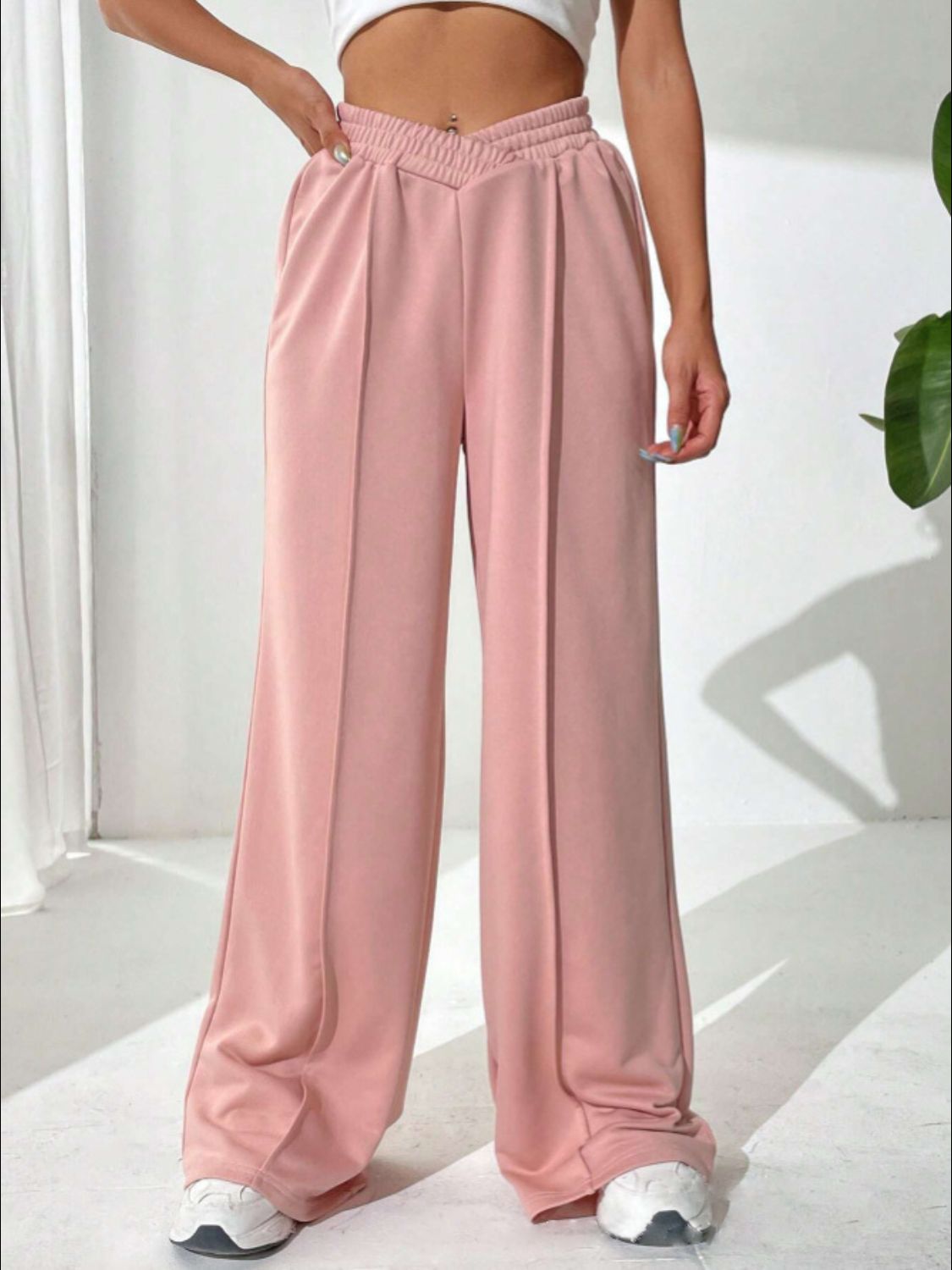 Blue Zone Planet | Elastic Waist Wide Leg Pants-BOTTOMS SIZES SMALL MEDIUM LARGE-[Adult]-[Female]-2022 Online Blue Zone Planet