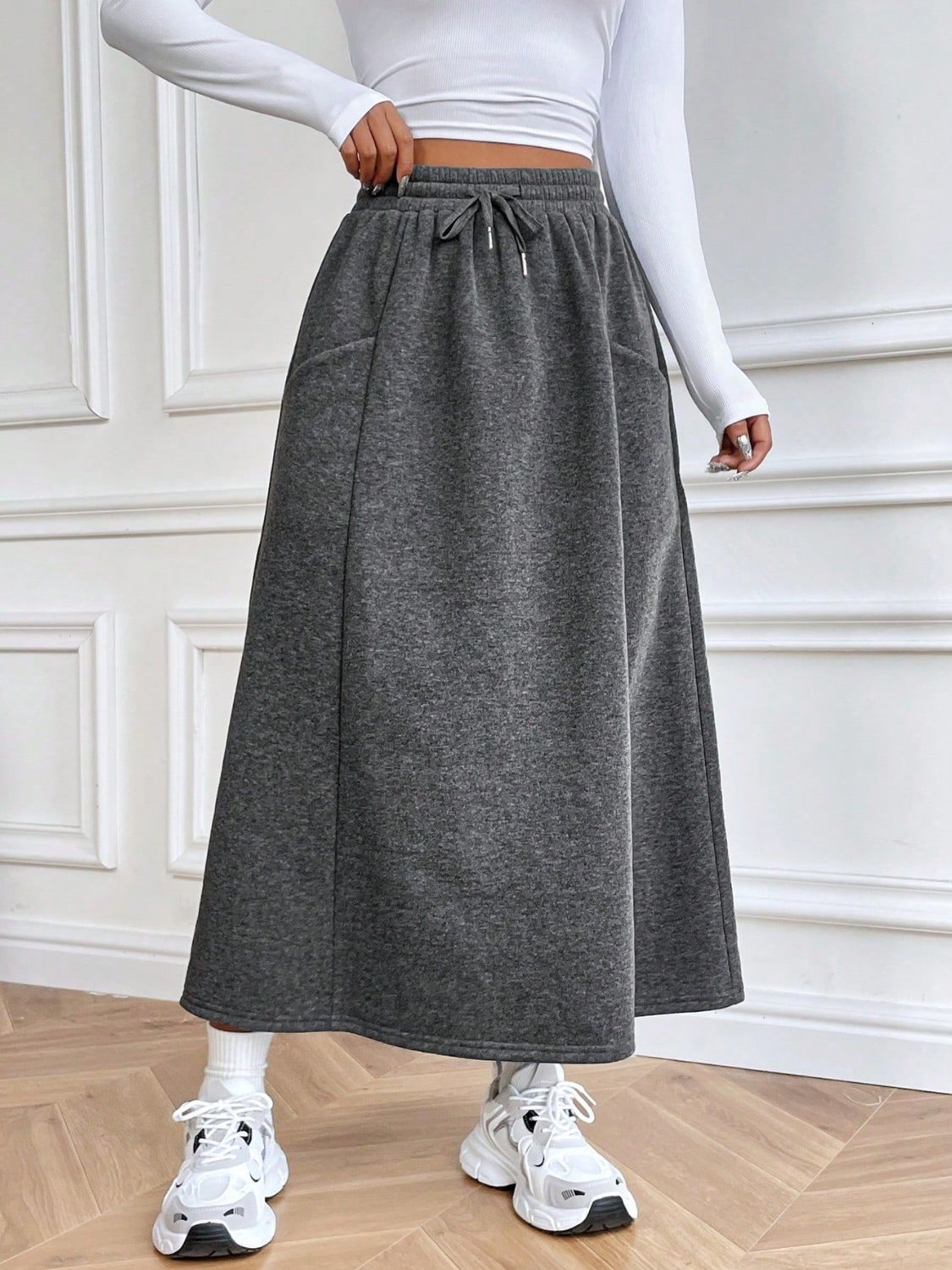 Drawstring Midi Skirt with Pockets-BOTTOMS SIZES SMALL MEDIUM LARGE-[Adult]-[Female]-2022 Online Blue Zone Planet