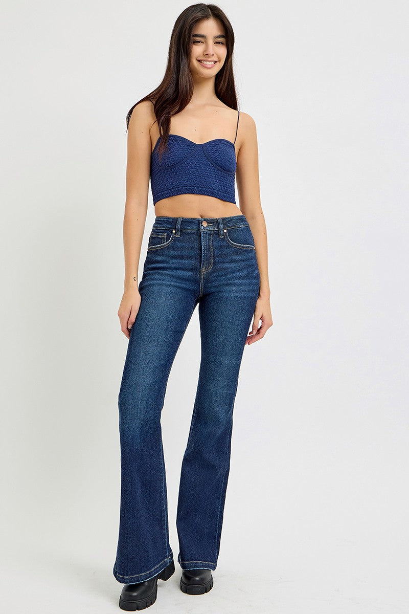 Blue Zone Planet | RISEN Full Size High Rise Flare Jeans with Pockets-BOTTOMS SIZES SMALL MEDIUM LARGE-[Adult]-[Female]-2022 Online Blue Zone Planet