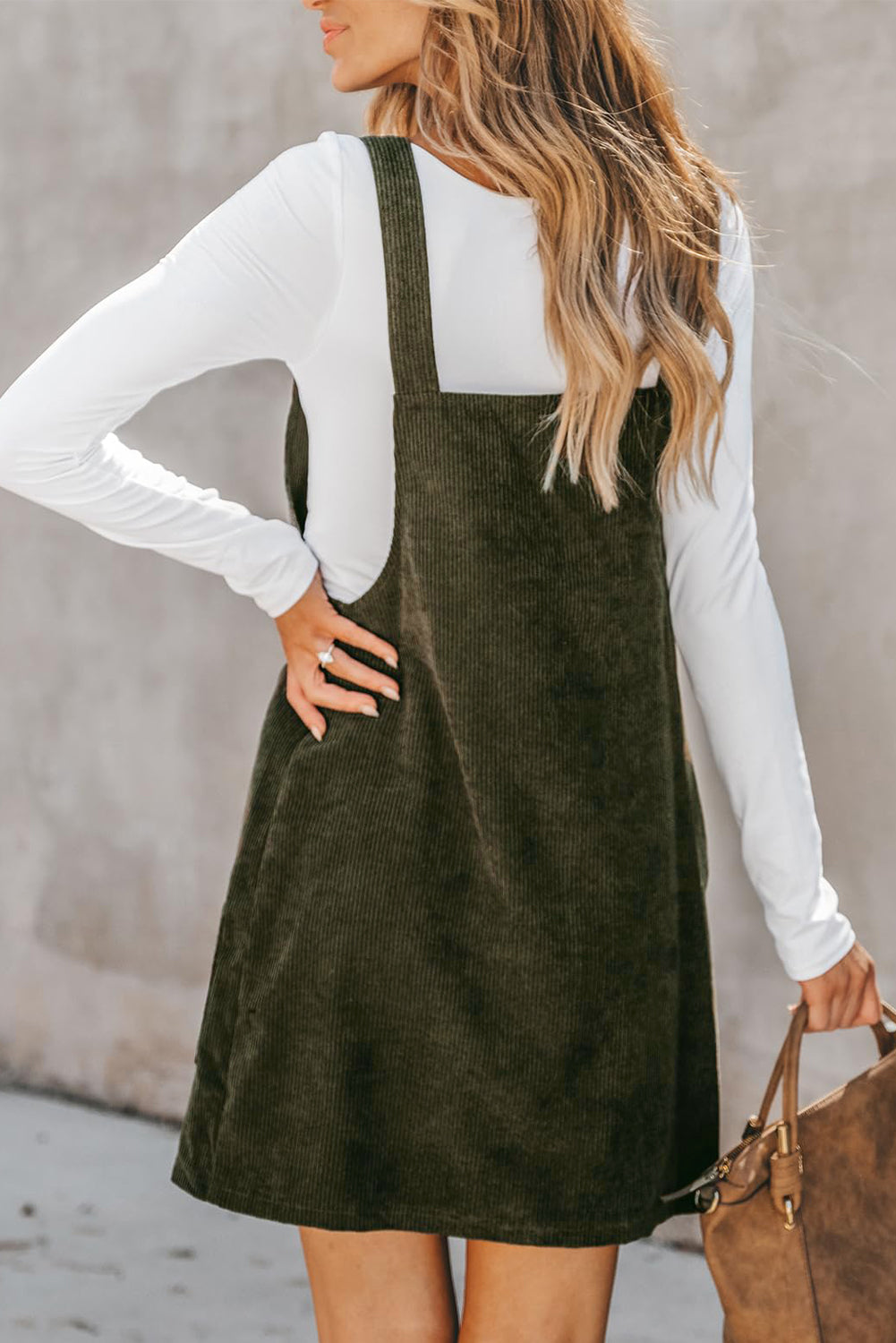 Blue Zone Planet | Vineyard Green Solid Front Pockets Sleeveless Corduroy Overall Dress-TOPS / DRESSES-[Adult]-[Female]-2022 Online Blue Zone Planet