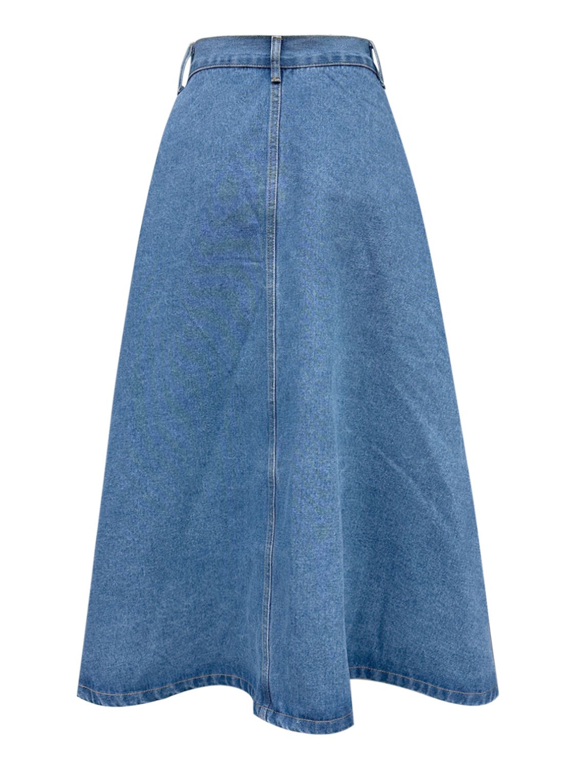 Buttoned Midi Denim Skirt with Pockets-BOTTOMS SIZES SMALL MEDIUM LARGE-[Adult]-[Female]-2022 Online Blue Zone Planet