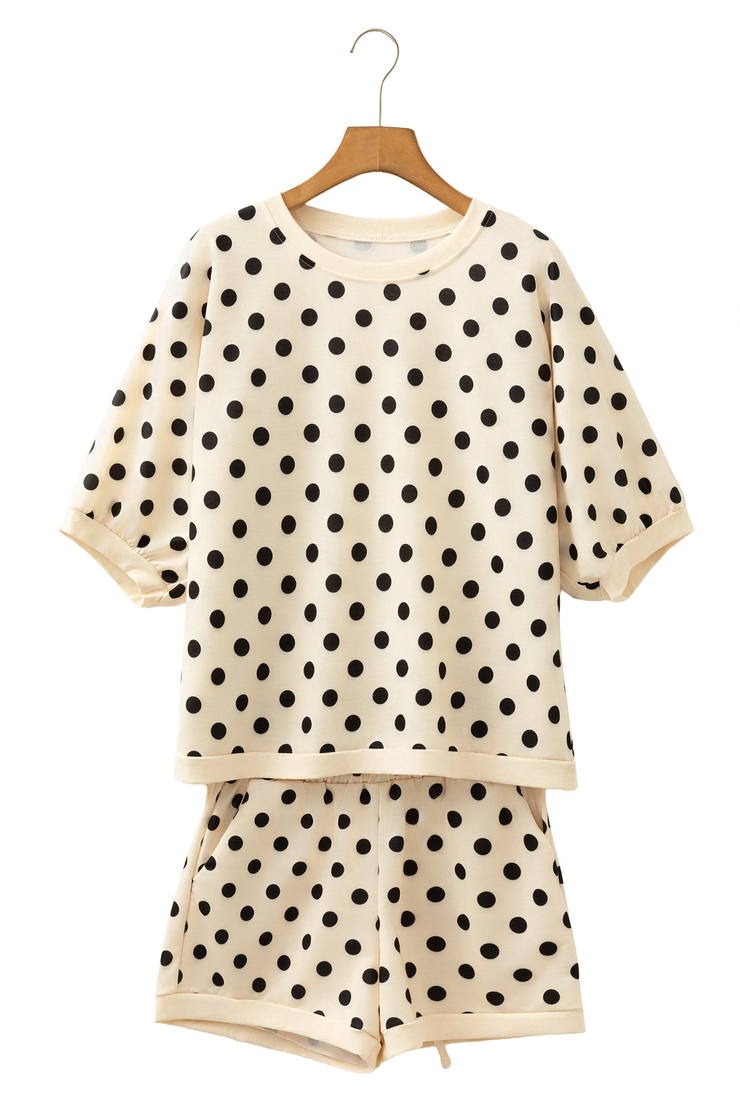 Sky Blue Polka Dot Oversized Top Drawstring Short Set-Two Piece Sets/Short Sets-[Adult]-[Female]-2022 Online Blue Zone Planet