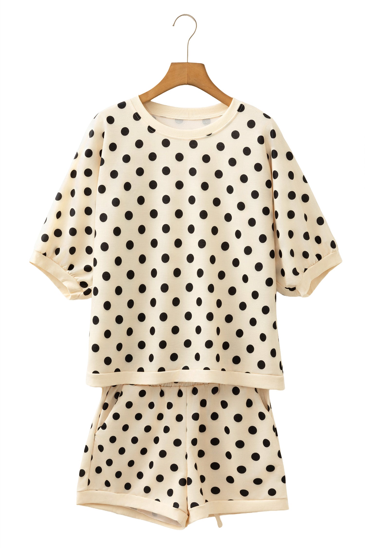 Sky Blue Polka Dot Oversized Top Drawstring Short Set-Two Piece Sets/Short Sets-[Adult]-[Female]-2022 Online Blue Zone Planet