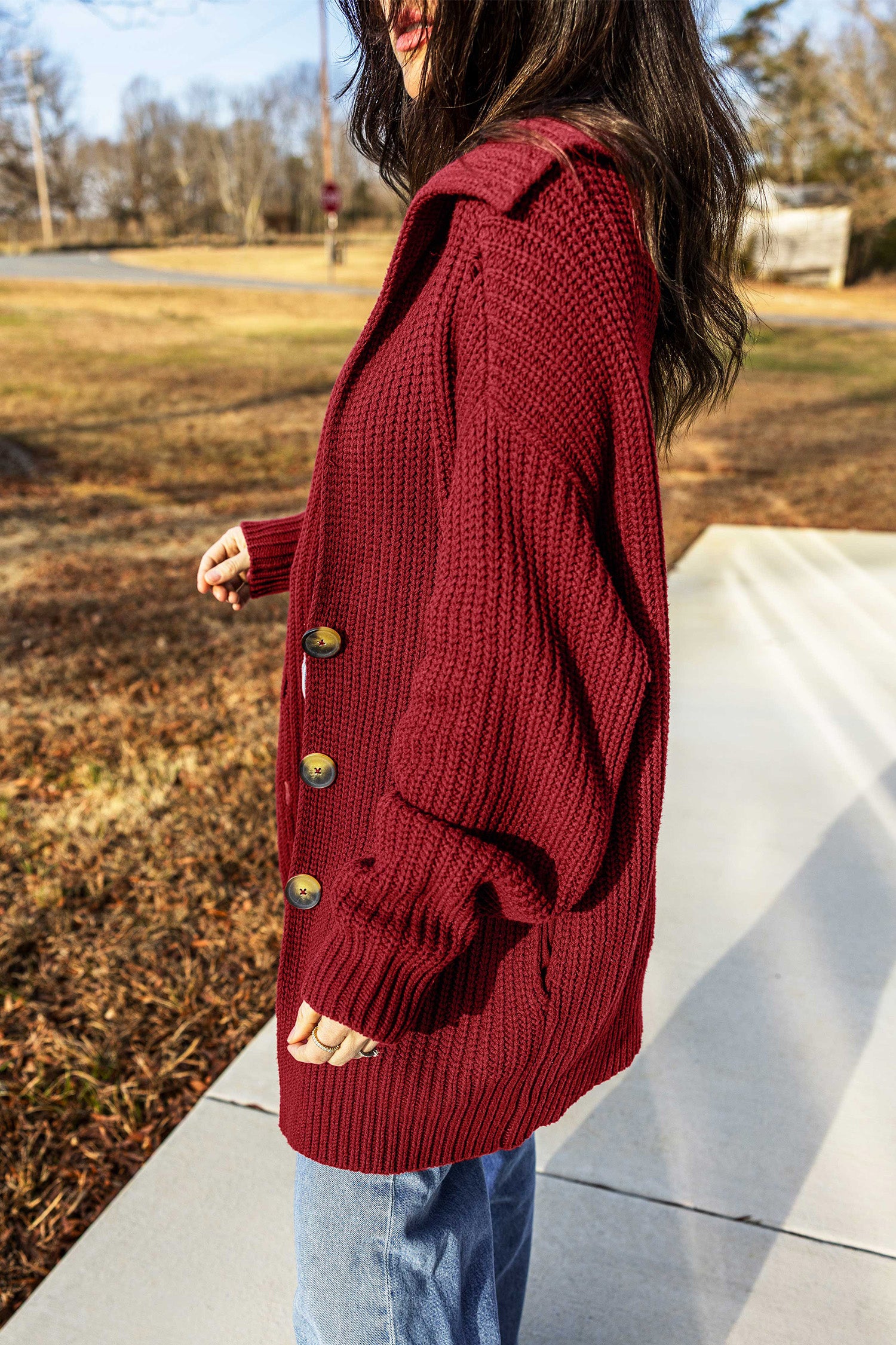 Red Dahlia Solid Color Knit Oversized Button Front Sweater Cardigan-Sweaters & Cardigans/Cardigans-[Adult]-[Female]-2022 Online Blue Zone Planet