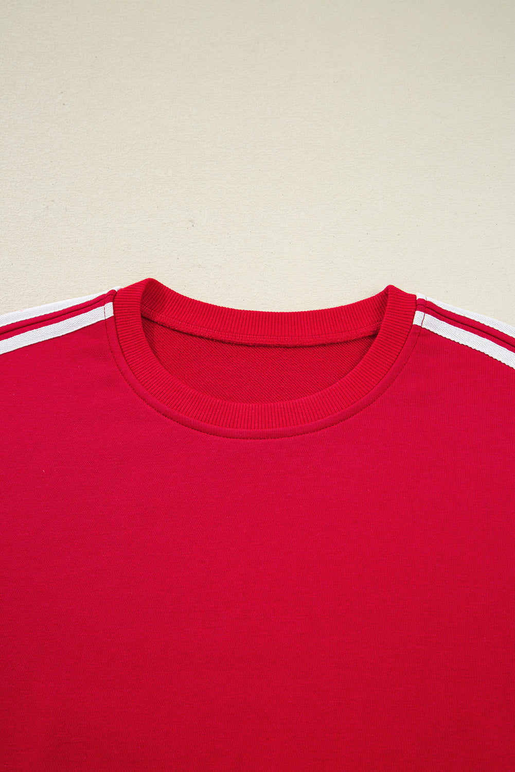 Fiery Red Varsity Striped Detail Crewneck Pullover Elastic Sweatpants 2pcs Outfit-Two Piece Sets/Pant Sets-[Adult]-[Female]-2022 Online Blue Zone Planet