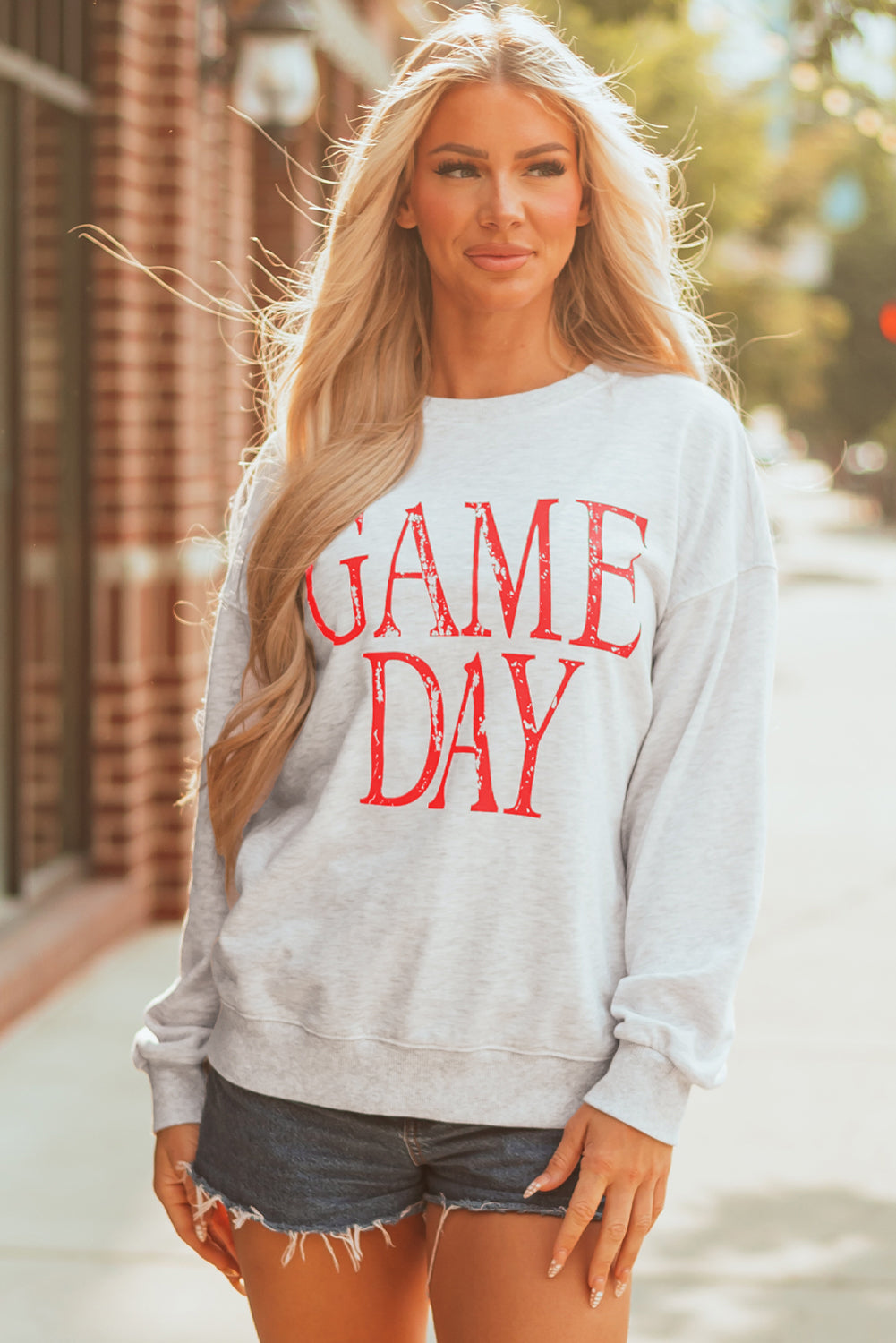 Red Vintage Washed Game Day Graphic Baggy Sweatshirt-Tops/Sweatshirts & Hoodies-[Adult]-[Female]-2022 Online Blue Zone Planet