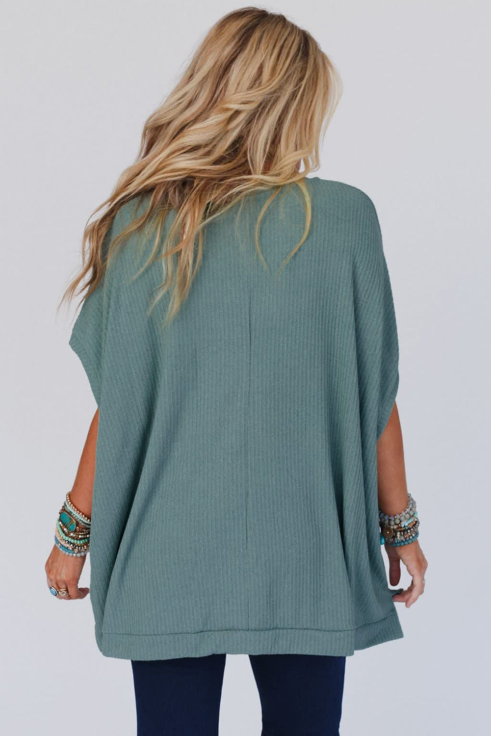 Moonlight Jade Oversized Ribbed Knit V Neck Dolman Short Sleeve Top-Tops/Tops & Tees-[Adult]-[Female]-2022 Online Blue Zone Planet