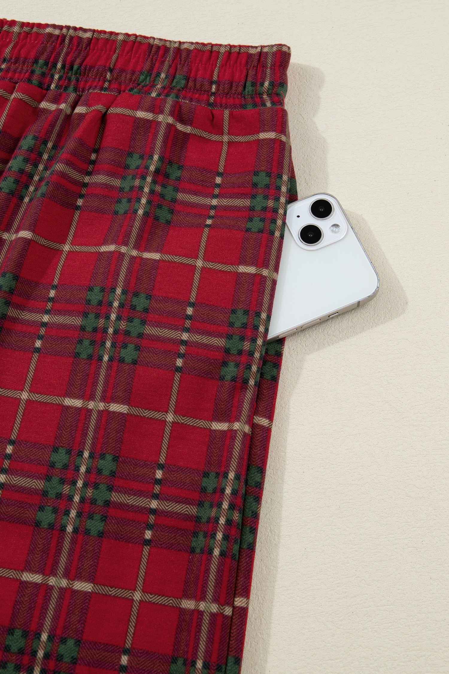 Red Plus Size Plaid Short Sleeve Shirt Loose Pants 2pcs Pajama Set-Plus Size/Plus Size Loungewear-[Adult]-[Female]-2022 Online Blue Zone Planet