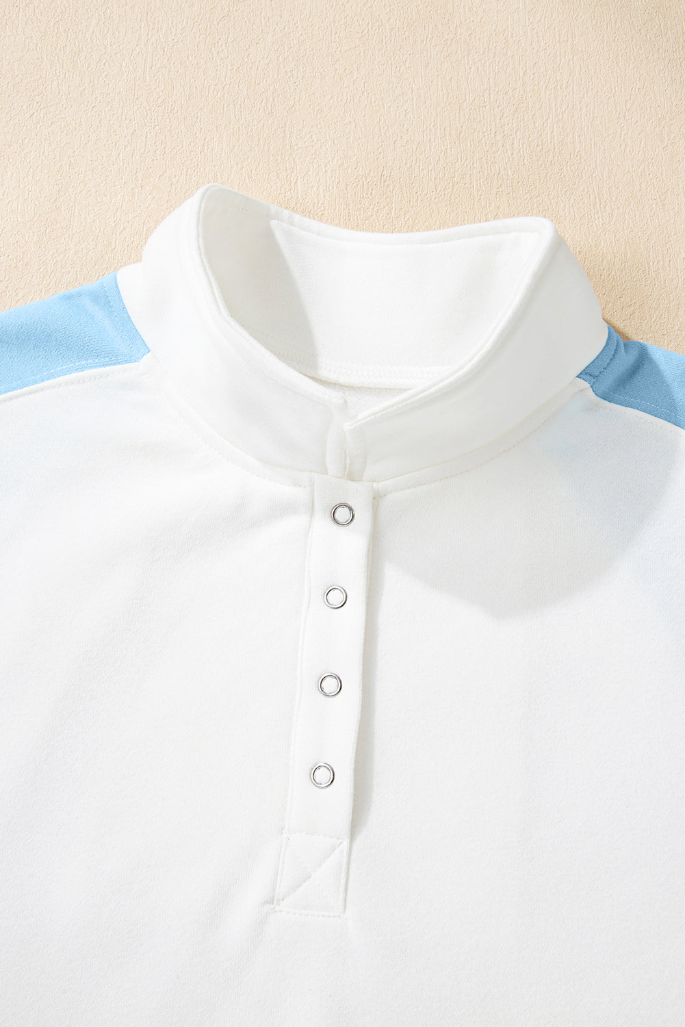 Beau Blue Colorblock Snap Buttons Pullover Sweatshirt-Tops/Sweatshirts & Hoodies-[Adult]-[Female]-2022 Online Blue Zone Planet