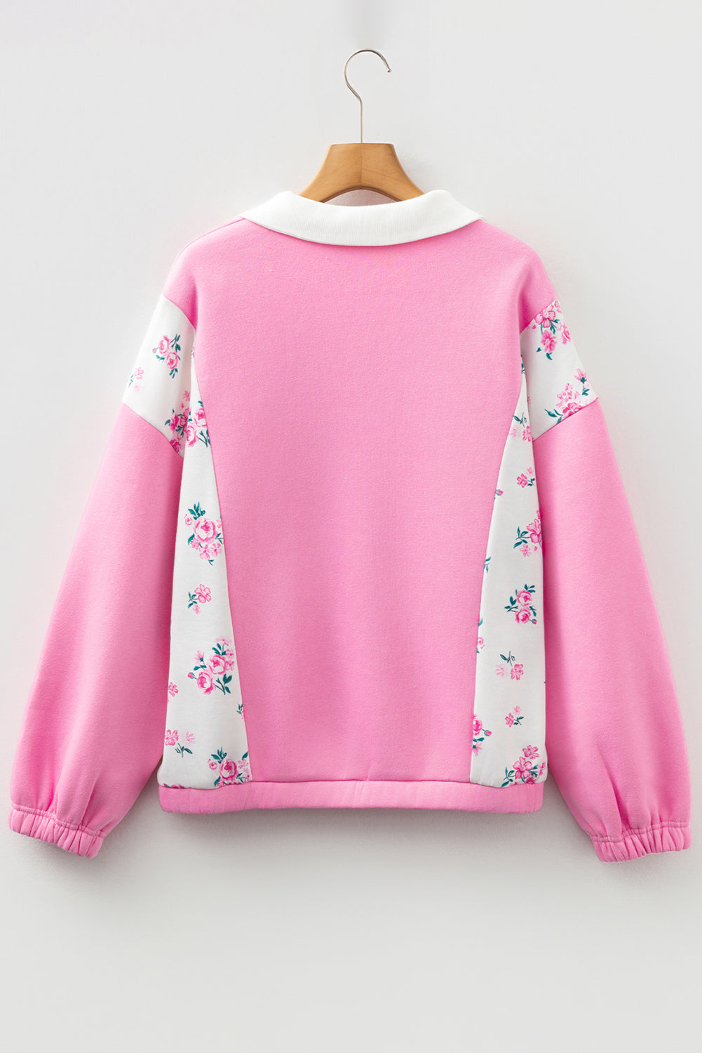 Bonbon Colorblock Polo Collar Floral Patchwork Puff Sleeve Top-Tops/Long Sleeve Tops-[Adult]-[Female]-2022 Online Blue Zone Planet