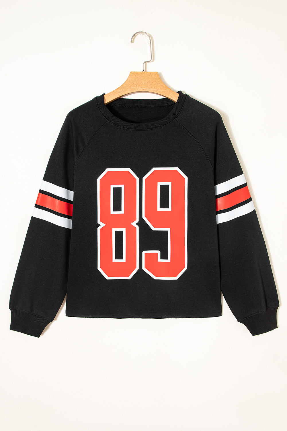 Black Varsity Spirit Striped 89 Graphic Casual Sweatshirt-Tops/Sweatshirts & Hoodies-[Adult]-[Female]-2022 Online Blue Zone Planet