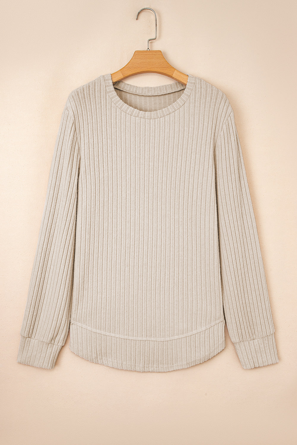 Jet Stream Ribbed Texture Round Neck Long Sleeve Rounded Hem Knit Top-Tops/Long Sleeve Tops-[Adult]-[Female]-2022 Online Blue Zone Planet