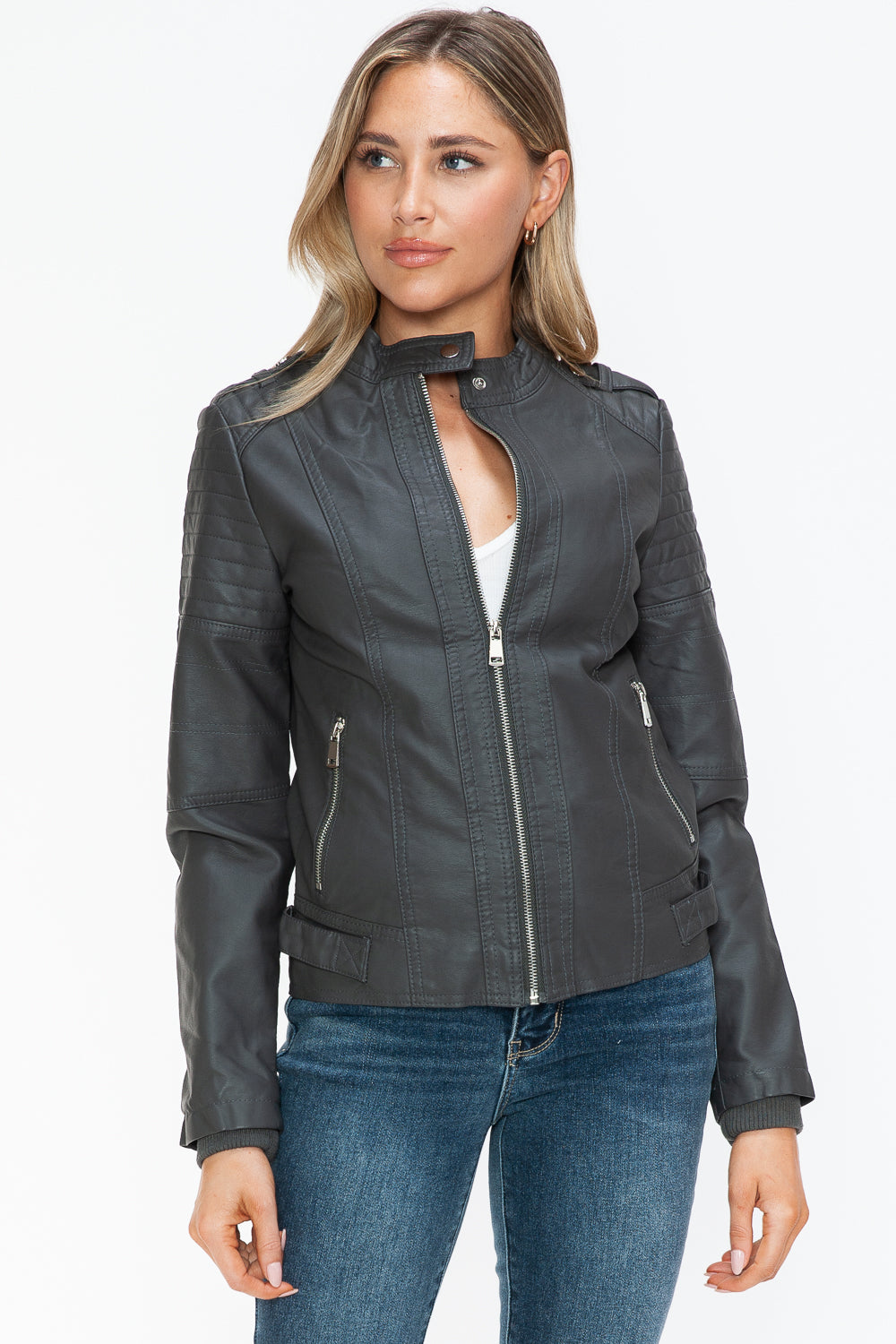 Blue Zone Planet | Snobbish PU Leather Biker Jacket with Side Zip Pockets-TOPS / DRESSES-[Adult]-[Female]-2022 Online Blue Zone Planet