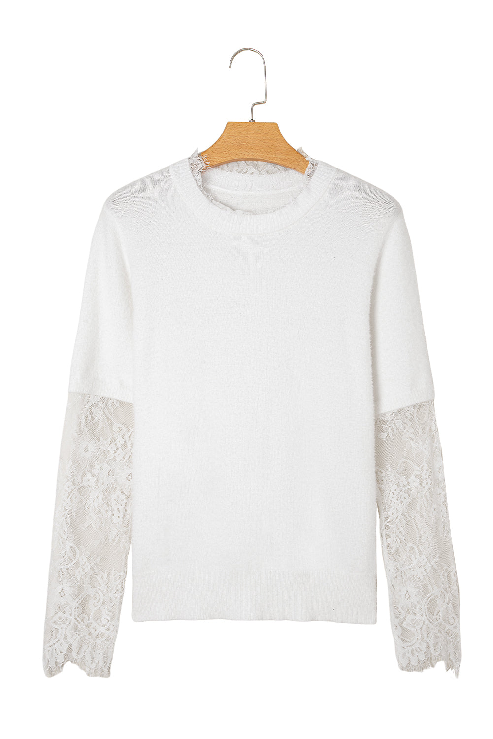 Beige Lace Sleeve Patchwork Faux Two-piece Fuzzy Sweater-TOPS / DRESSES-[Adult]-[Female]-2022 Online Blue Zone Planet