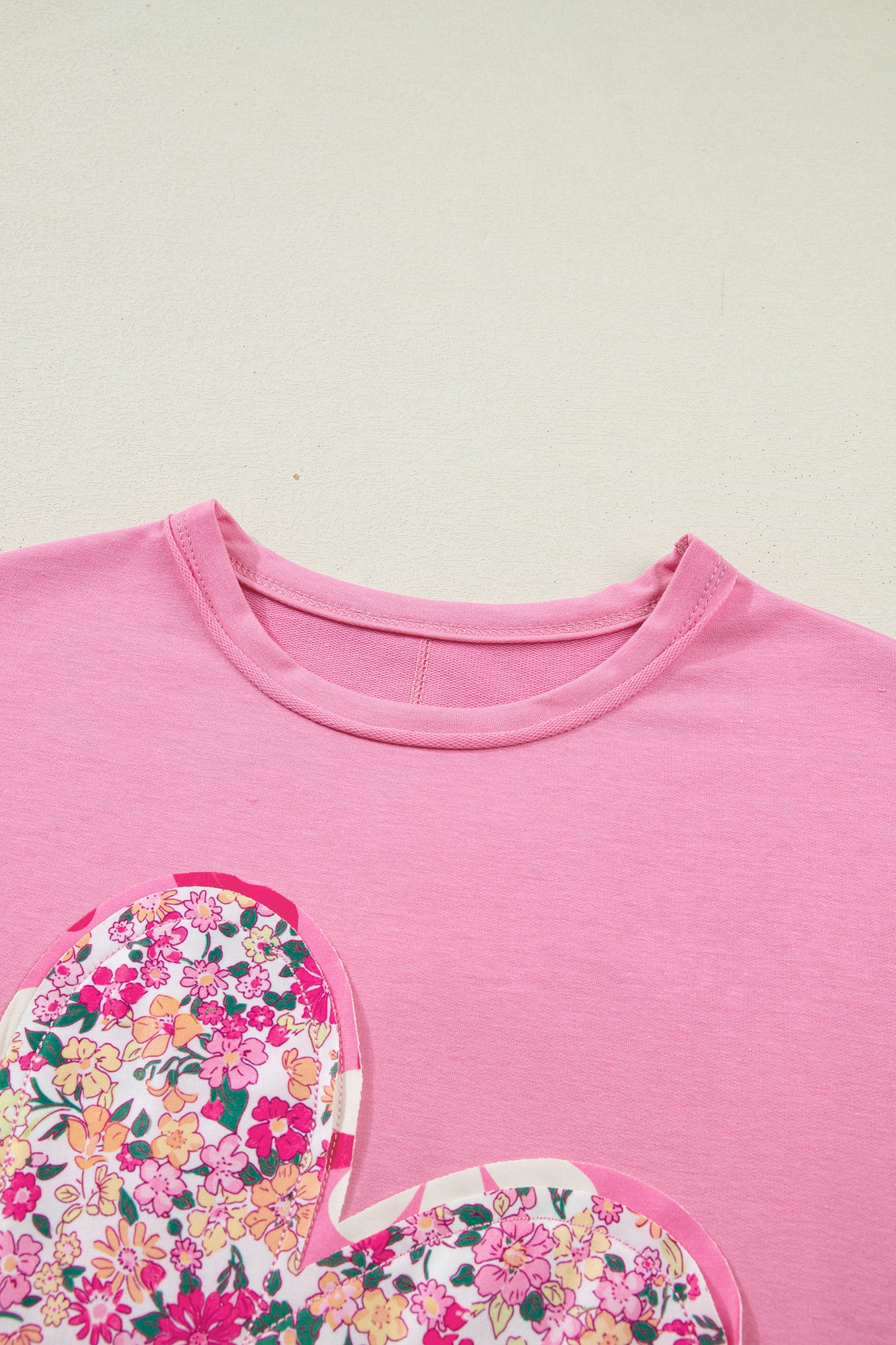 Bright Pink Floral Patched Raw Seam Big Flower Oversize Tee-Tops/Tops & Tees-[Adult]-[Female]-2022 Online Blue Zone Planet