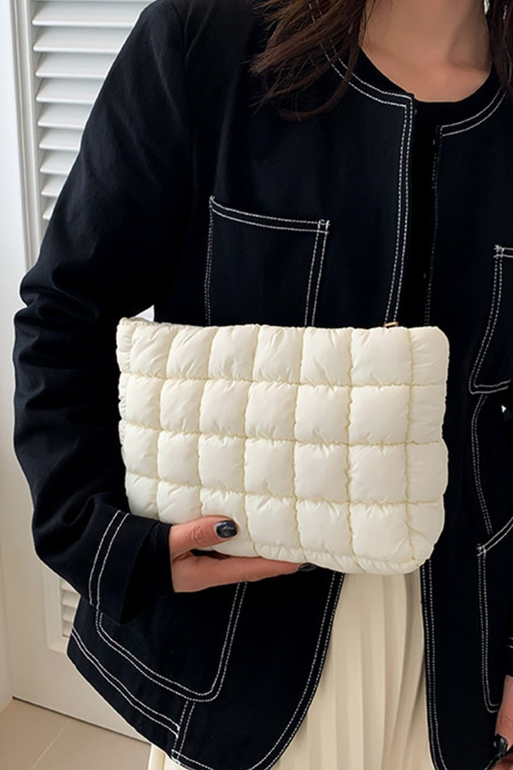 Zenana Quilted Puffy Pouch Clutch Bag-HANDBAGS-[Adult]-[Female]-Off White-One Size-2022 Online Blue Zone Planet