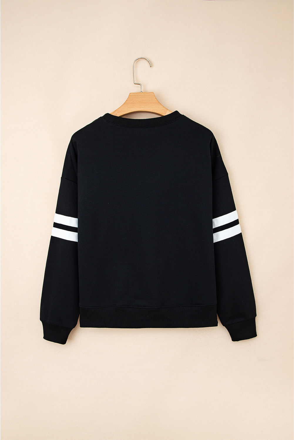 Black Varsity Striped Detail Drop Shoulder Oversized Sweatshirt-Tops/Sweatshirts & Hoodies-[Adult]-[Female]-2022 Online Blue Zone Planet