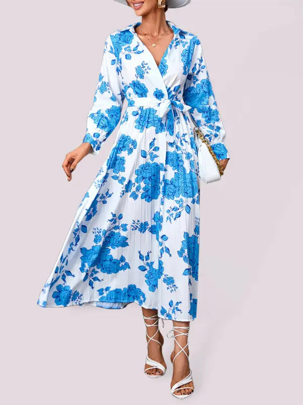 all-match printed long-sleeved mid-length dress BLUE ZONE PLANET