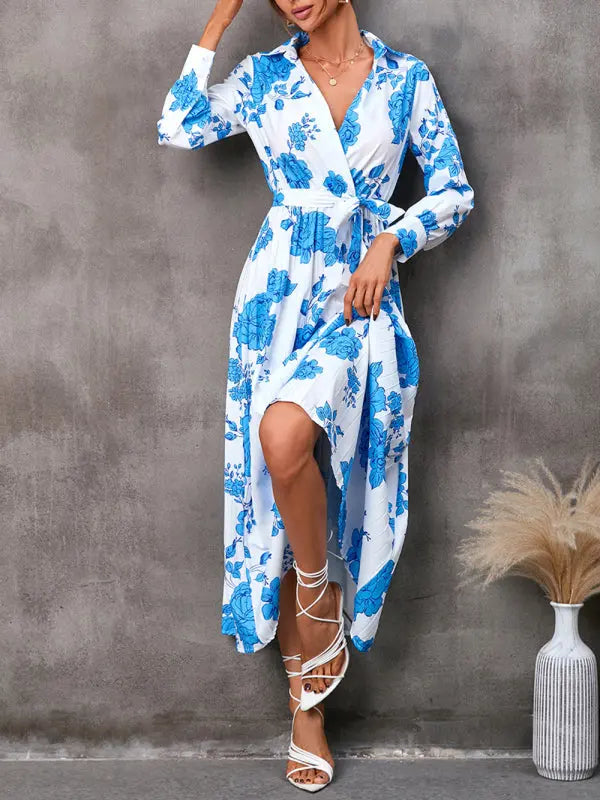 all-match printed long-sleeved mid-length dress BLUE ZONE PLANET