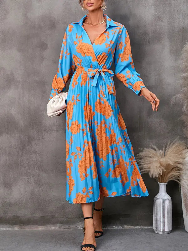 all-match printed long-sleeved mid-length dress BLUE ZONE PLANET