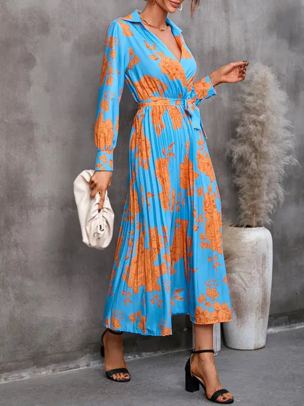 all-match printed long-sleeved mid-length dress BLUE ZONE PLANET