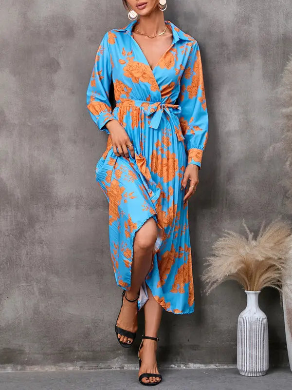 all-match printed long-sleeved mid-length dress BLUE ZONE PLANET