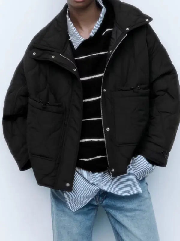 autumn and winter zippered loose jacket BLUE ZONE PLANET