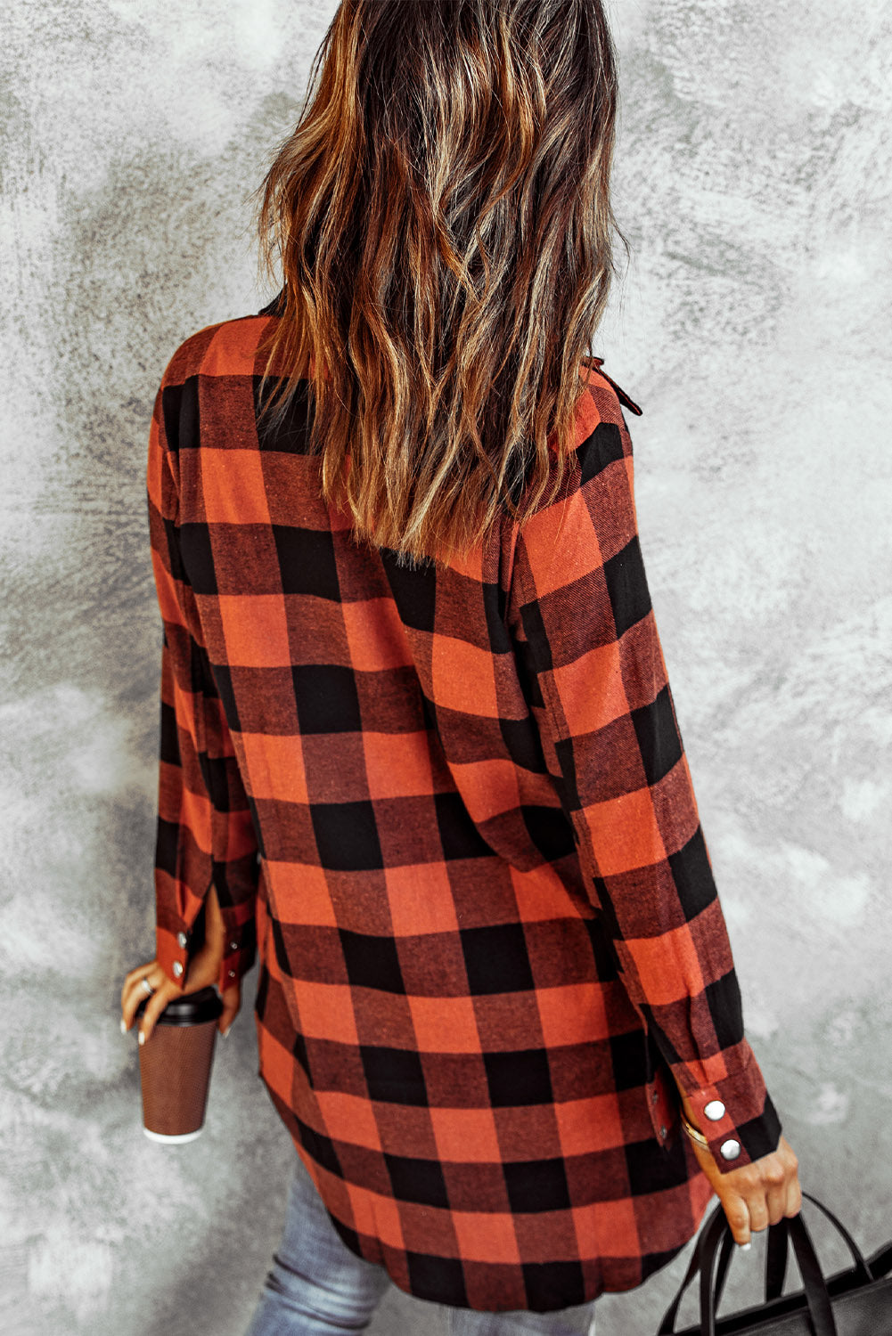 Fiery Red Turn-down Collar Plaid Shirt Coat-Outerwear/Coats-[Adult]-[Female]-2022 Online Blue Zone Planet