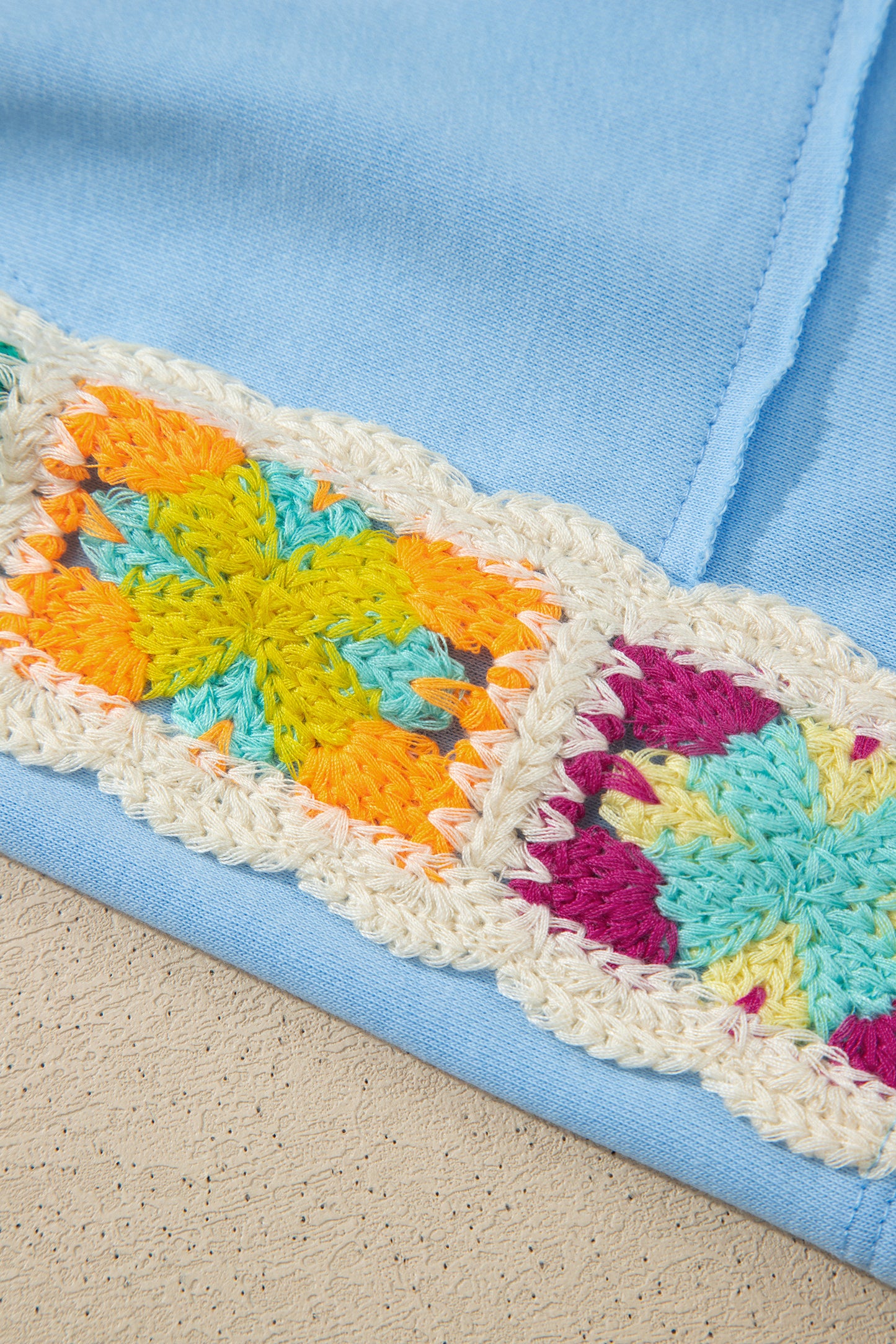 Mist Blue Granny Square Crochet Detail Short 2pcs Set-Two Piece Sets/Short Sets-[Adult]-[Female]-2022 Online Blue Zone Planet