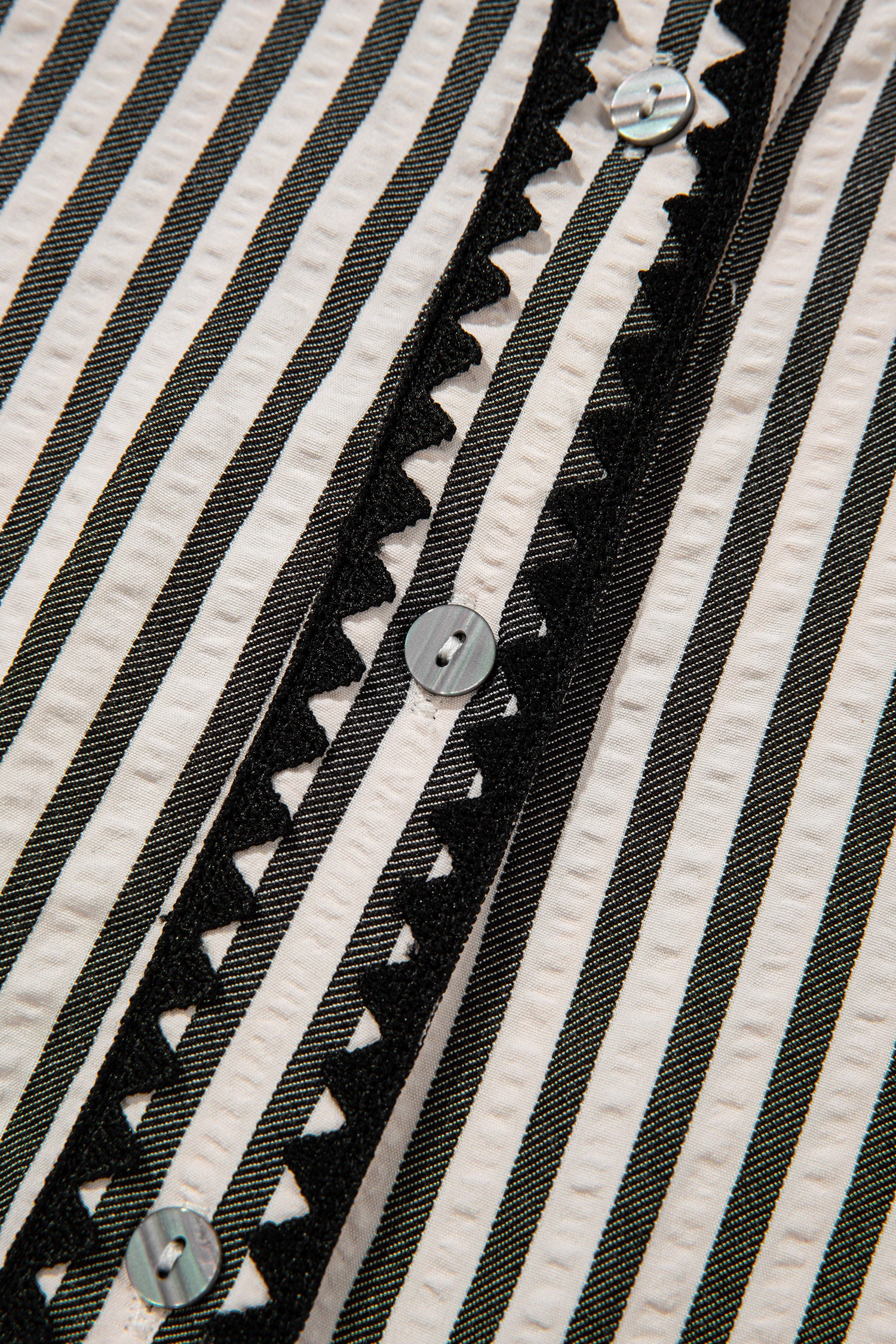 Black Stripe Scallop Trim Shirt Collar Half Button 3/4 Sleeve Long Dress-TOPS / DRESSES-[Adult]-[Female]-2022 Online Blue Zone Planet