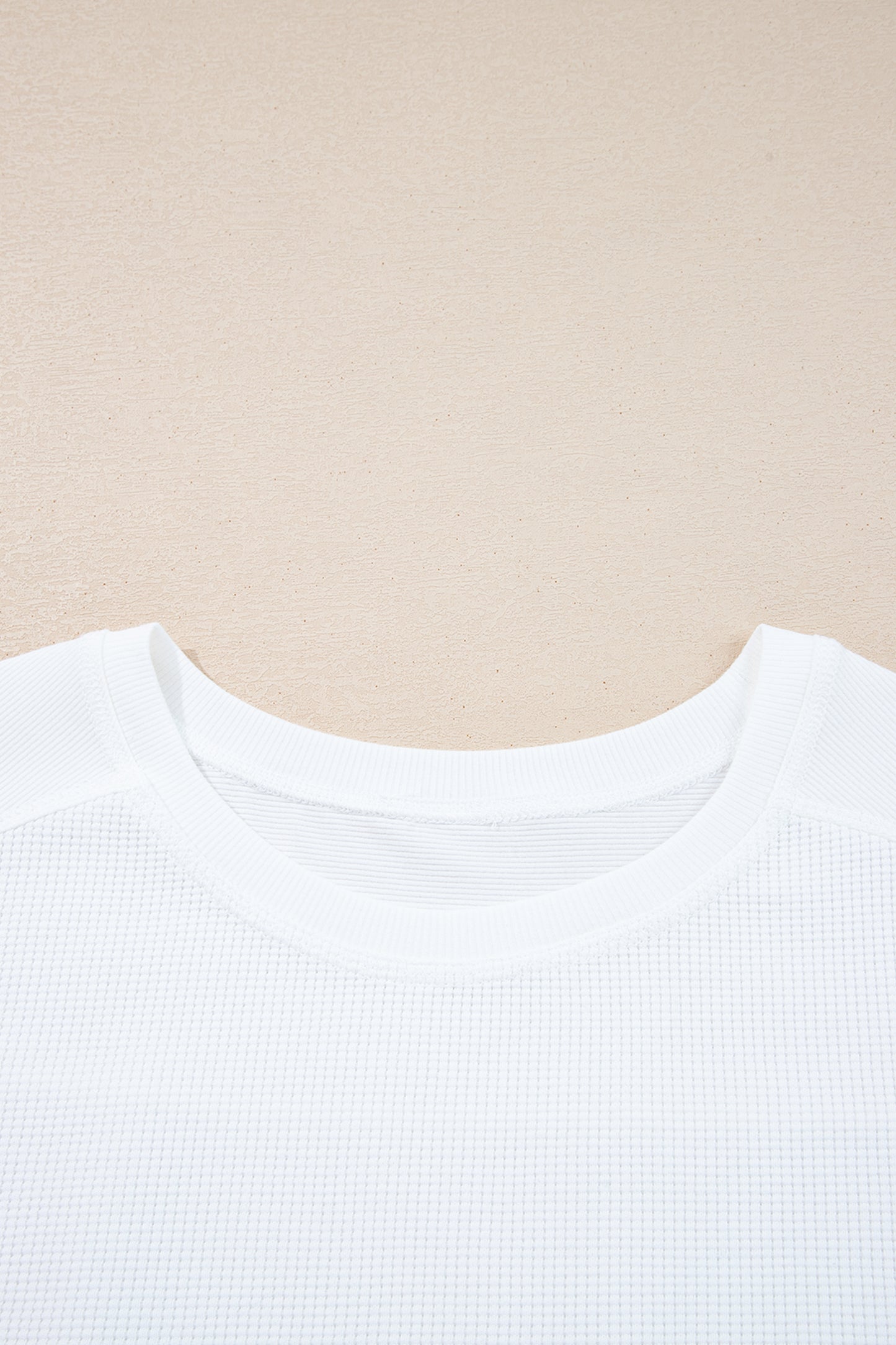 White Solid Color Waffle Ribbed Patchwork Dolman Sleeve Oversize Knit Top-Tops/Long Sleeve Tops-[Adult]-[Female]-2022 Online Blue Zone Planet