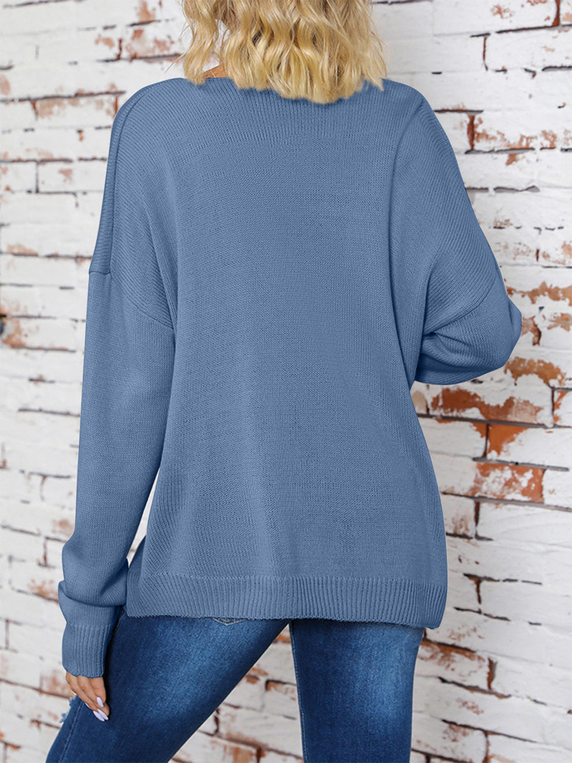 Blue Zone Planet | Surplice Dropped Shoulder Long Sleeve Sweater-TOPS / DRESSES-[Adult]-[Female]-2022 Online Blue Zone Planet