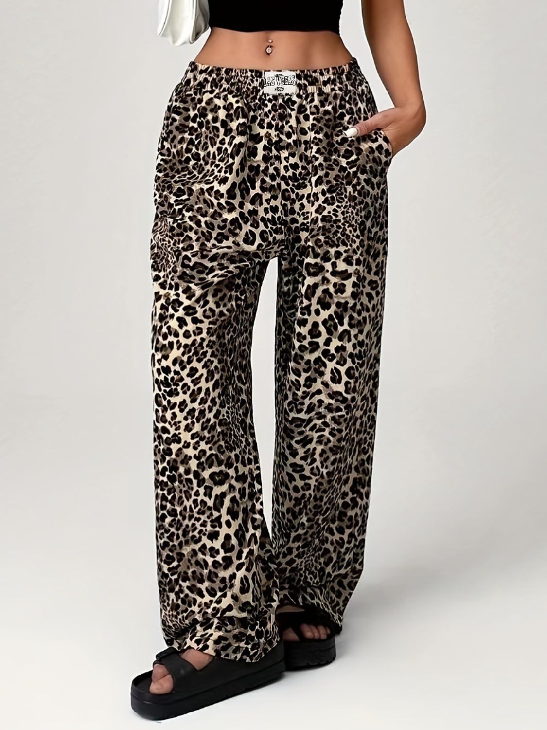 Leopard Wide Leg Pants with Pockets-BOTTOMS SIZES SMALL MEDIUM LARGE-[Adult]-[Female]-2022 Online Blue Zone Planet