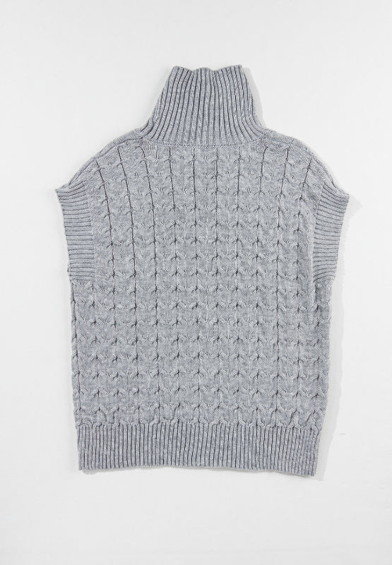 Cable Knit Turtleneck Short Sleeve Sweater-TOPS / DRESSES-[Adult]-[Female]-2022 Online Blue Zone Planet