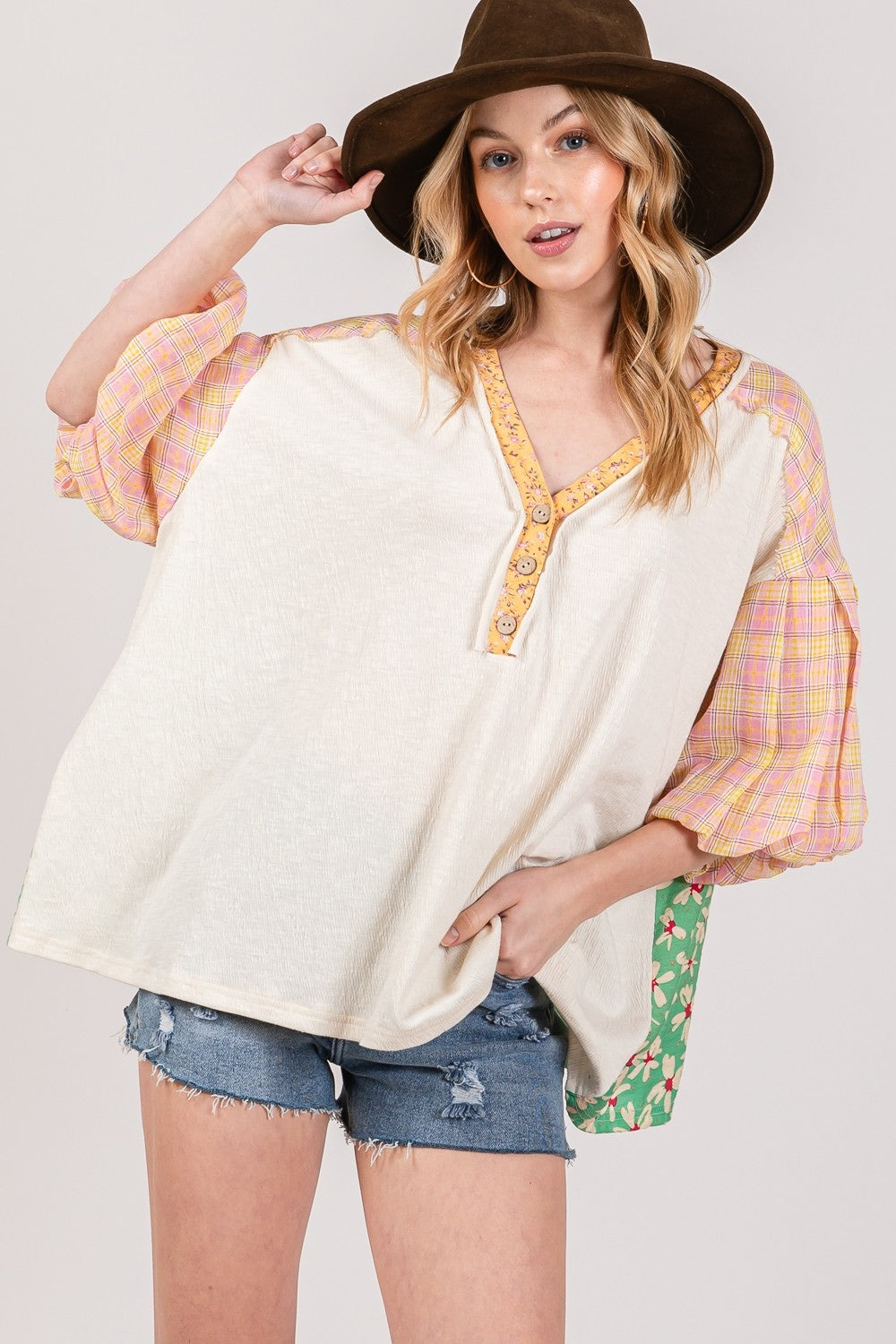 SAGE + FIG Color Block Bubble Sleeve Top-TOPS / DRESSES-[Adult]-[Female]-Ivory-S-2022 Online Blue Zone Planet