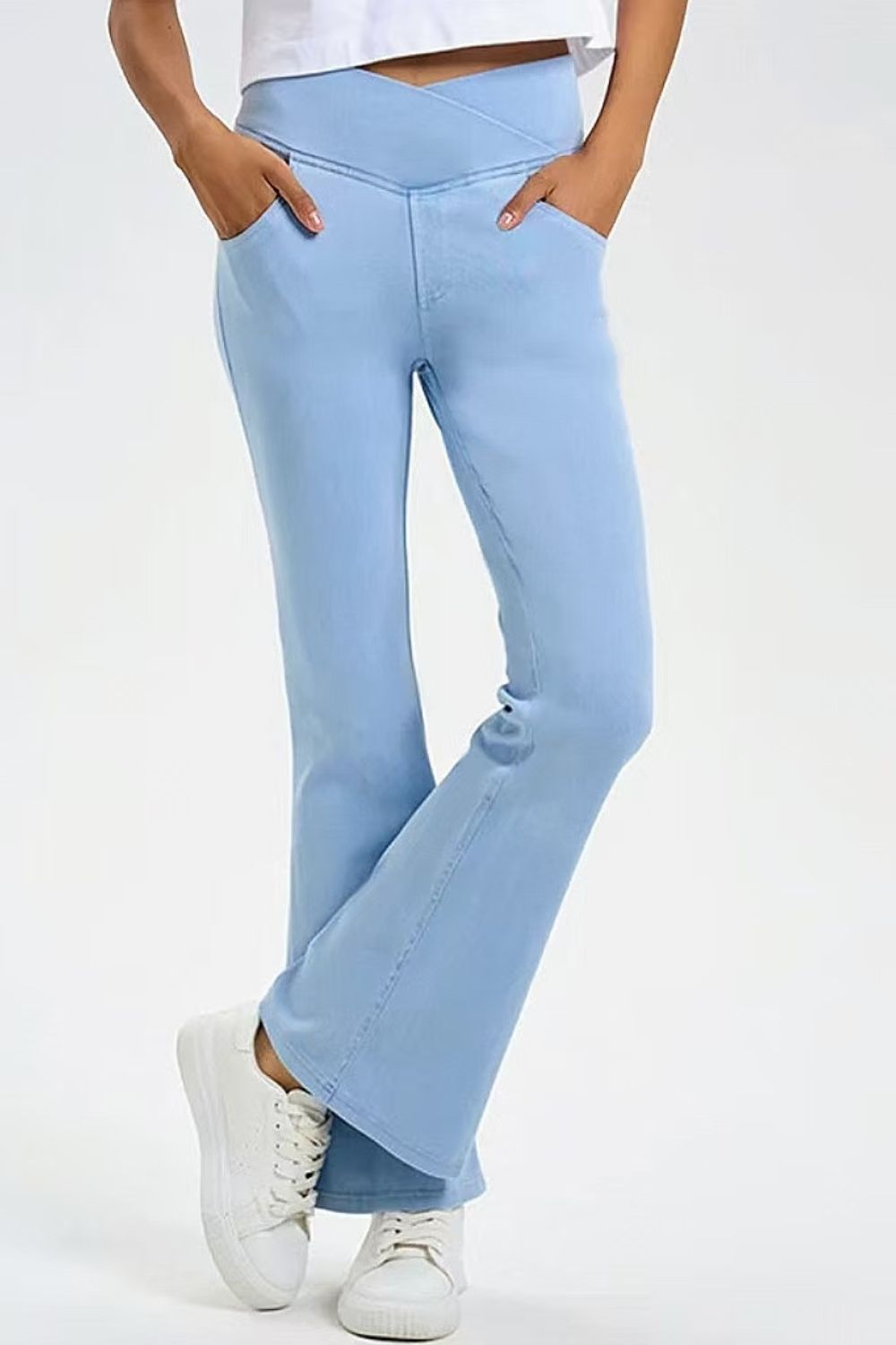 Basic Bae Pocketed Highly Stretchy Bootcut Jeans-BOTTOMS SIZES SMALL MEDIUM LARGE-[Adult]-[Female]-Light Blue-S-2022 Online Blue Zone Planet