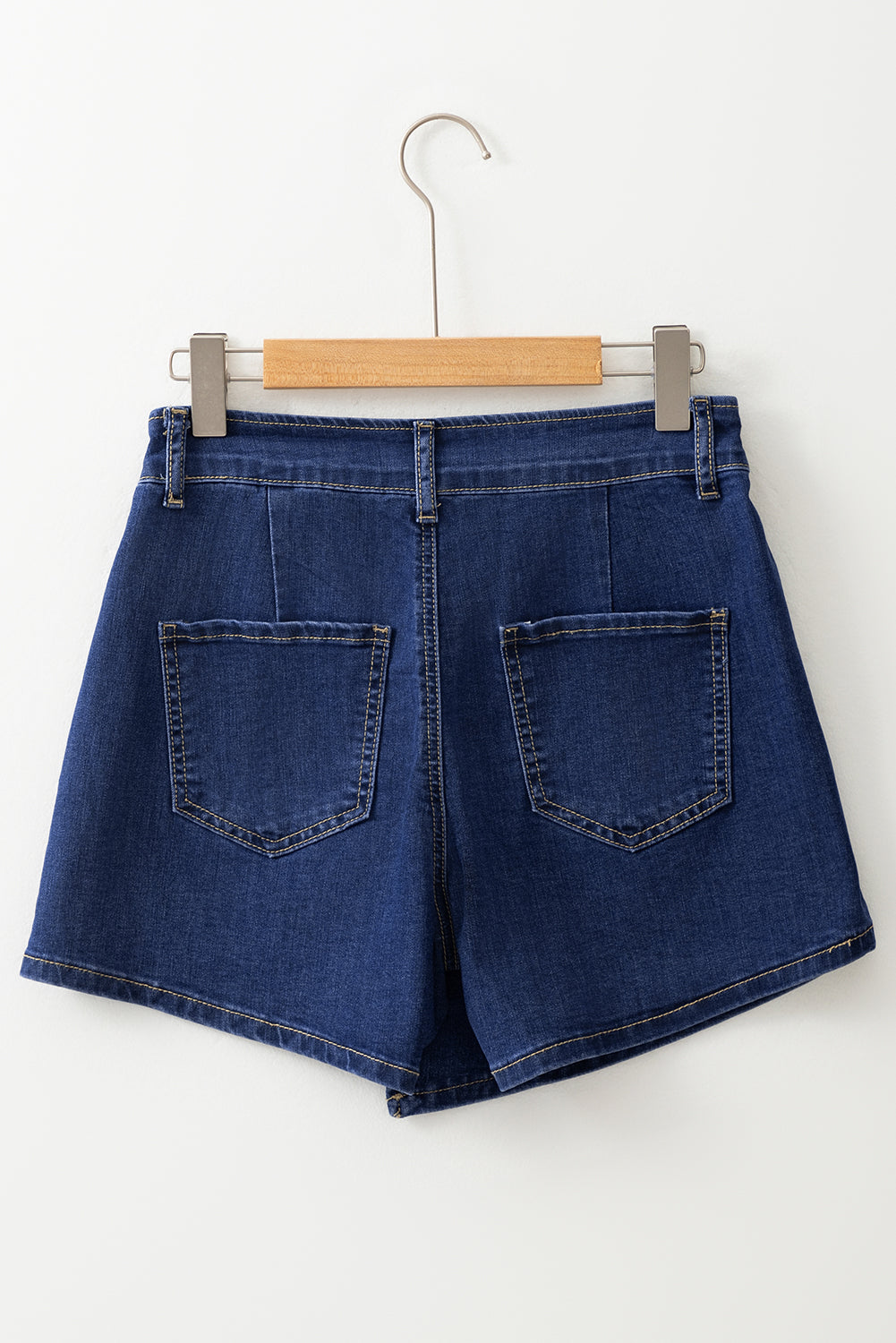 Blue Zone Planet | Bluing Asymmetric Wrapped Buttoned High Waist Denim Shorts-Bottoms/Denim Shorts-[Adult]-[Female]-2022 Online Blue Zone Planet