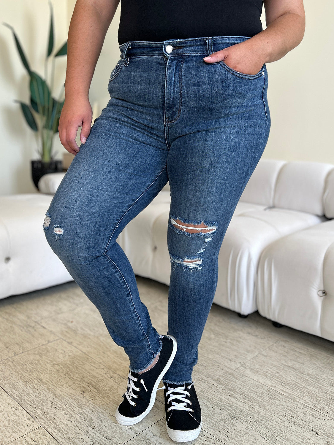 Blue Zone Planet | Judy Blue Full Size High Waist Distressed Skinny Jeans-TOPS / DRESSES-[Adult]-[Female]-2022 Online Blue Zone Planet