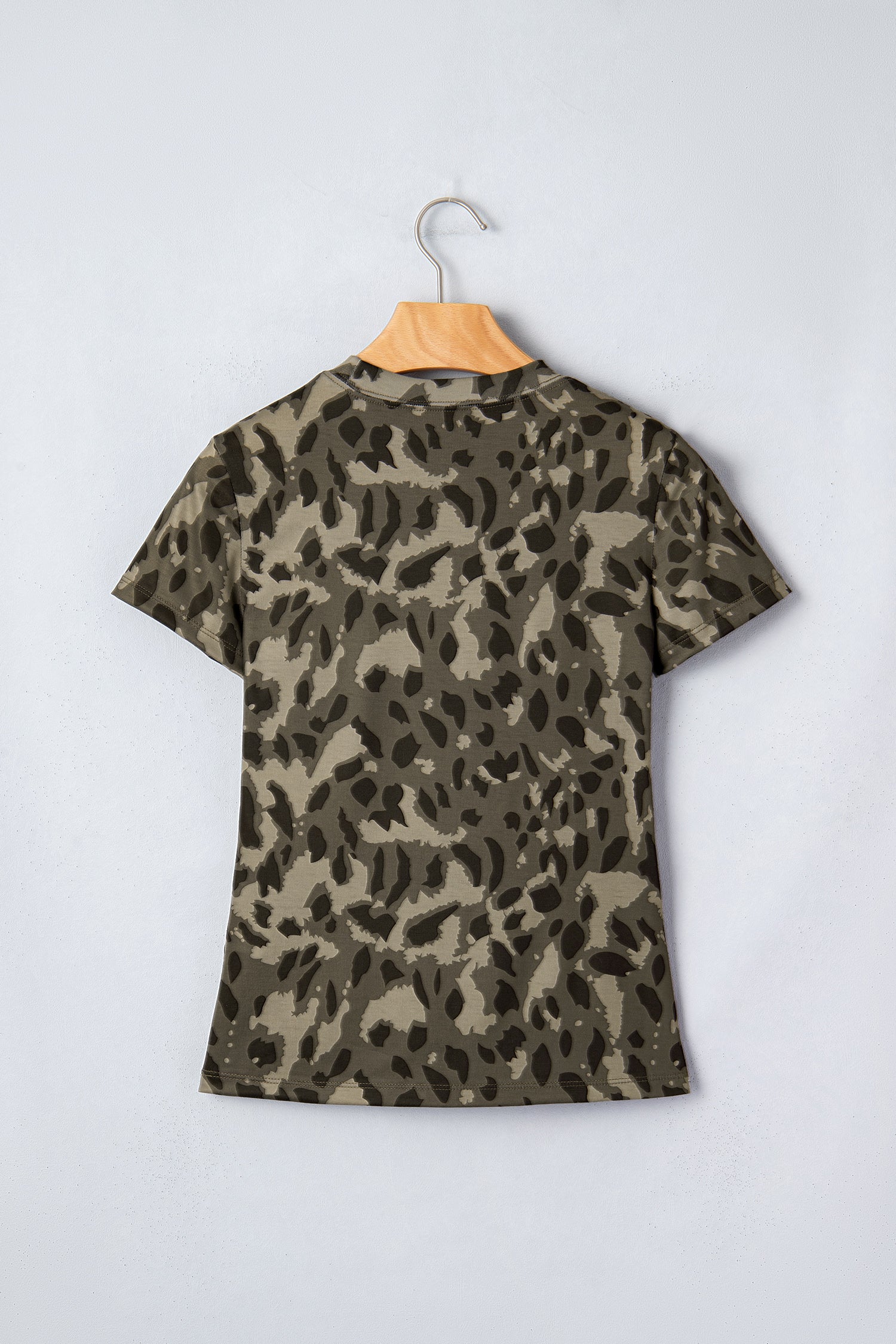 Brown Retro Leopard Print Mock Neck Slim Tee-Tops/Tops & Tees-[Adult]-[Female]-2022 Online Blue Zone Planet