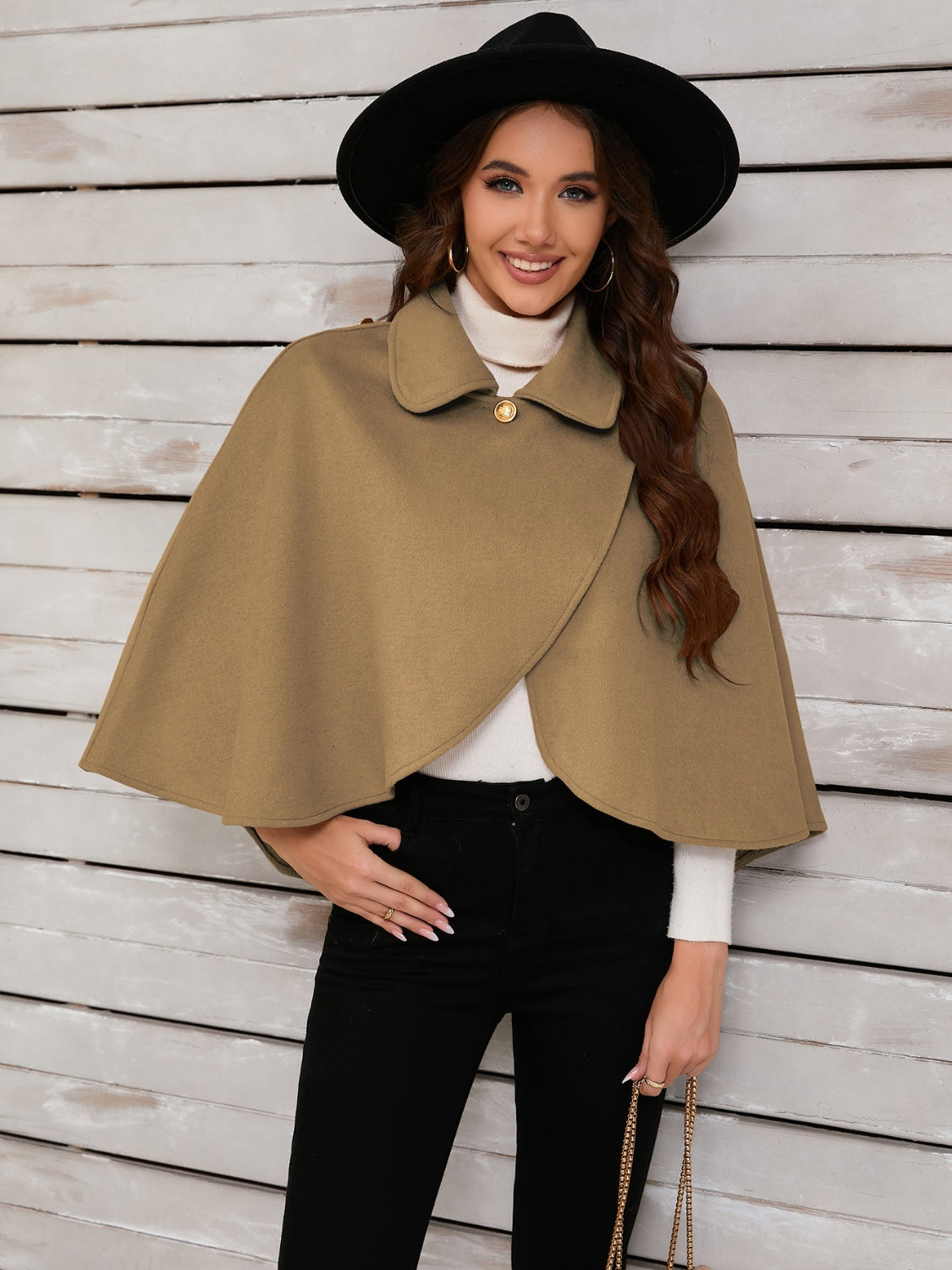 Collared Neck Cropped Cape-TOPS / DRESSES-[Adult]-[Female]-Camel-One Size-2022 Online Blue Zone Planet