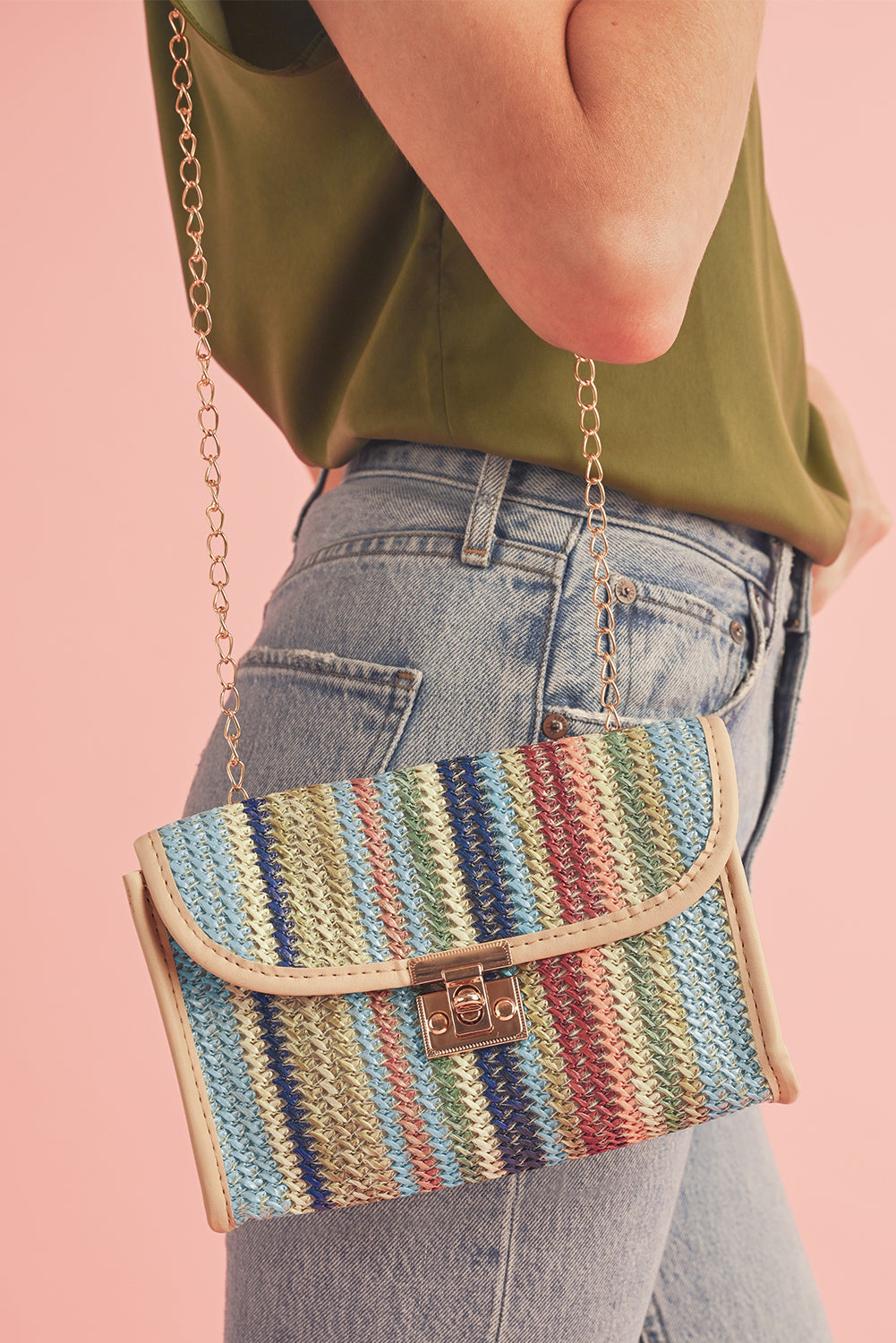 Iceland Blue Striped Crochet Flapped Single Shoulder Bag-Shoulder Bag-[Adult]-[Female]-Iceland Blue-ONE SIZE-2022 Online Blue Zone Planet