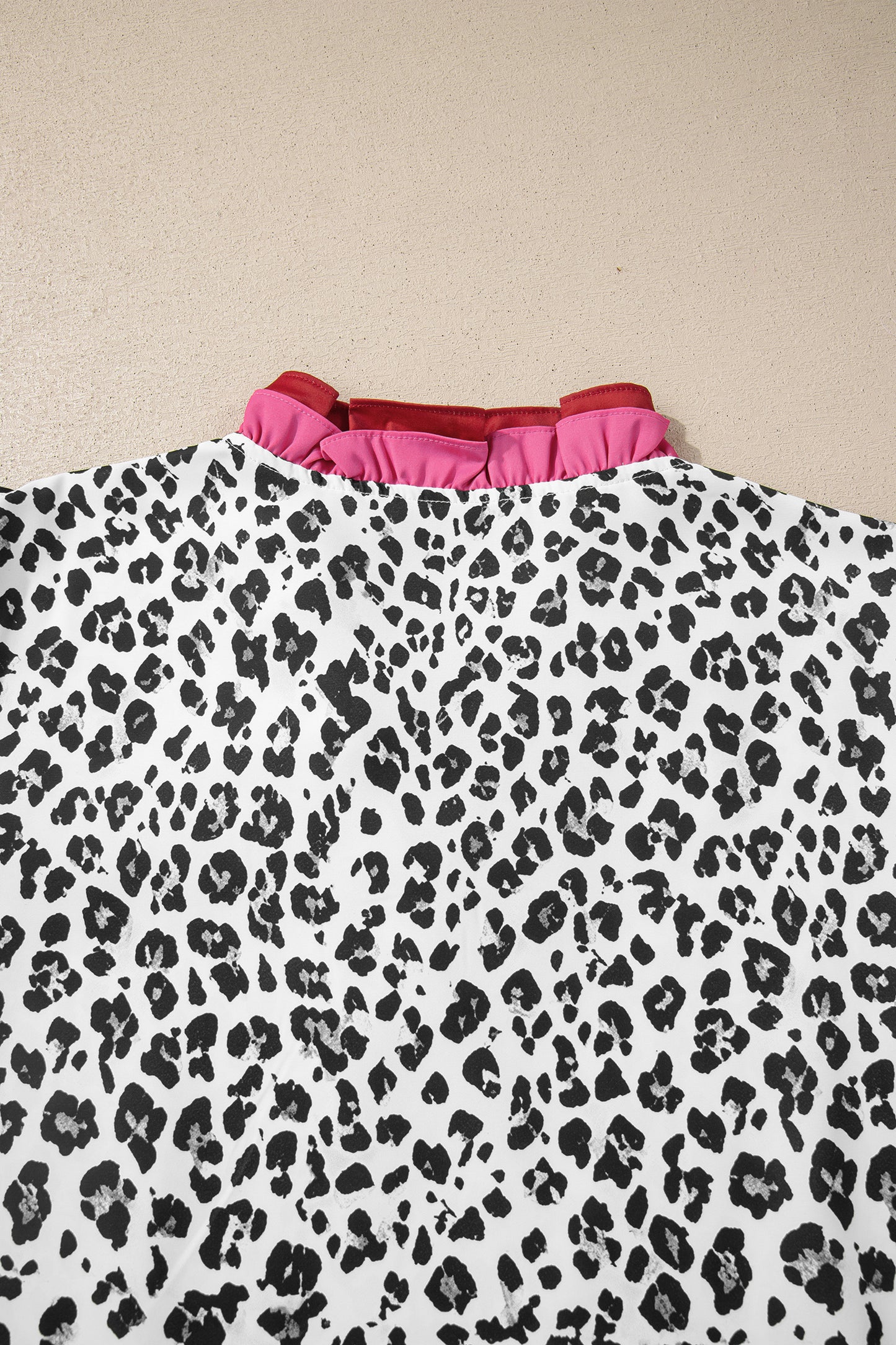 Gray Ruffled Trim V Neck Leopard Print Short Sleeve Blouse-Tops/Blouses & Shirts-[Adult]-[Female]-2022 Online Blue Zone Planet