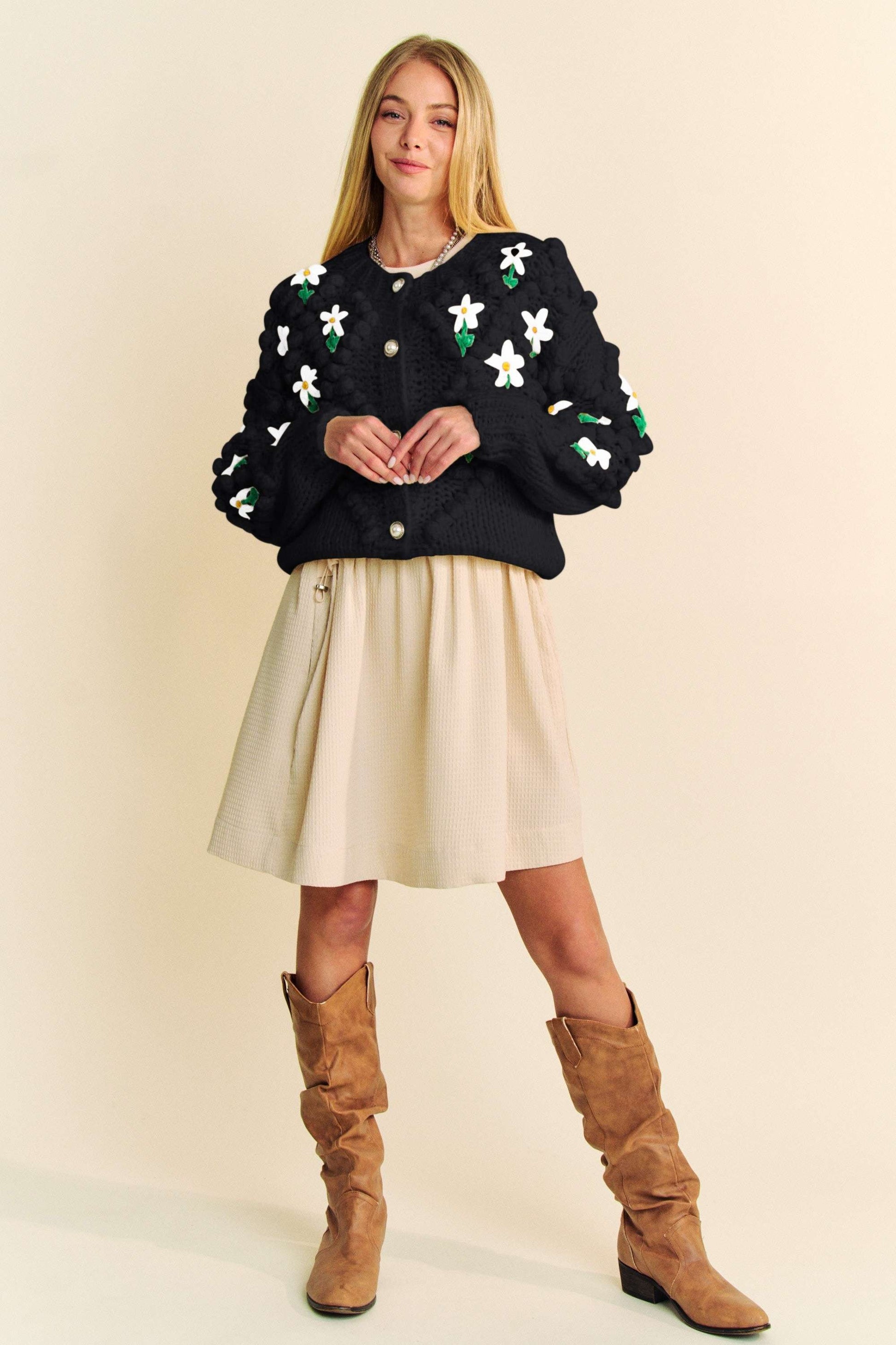 Davi & Dani Floral Pattern Button Down Cardigan-TOPS / DRESSES-[Adult]-[Female]-2022 Online Blue Zone Planet