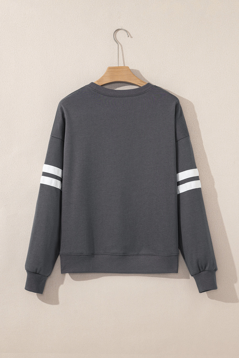 Light French Beige Varsity Striped Detail Drop Shoulder Oversized Sweatshirt-Tops/Sweatshirts & Hoodies-[Adult]-[Female]-2022 Online Blue Zone Planet